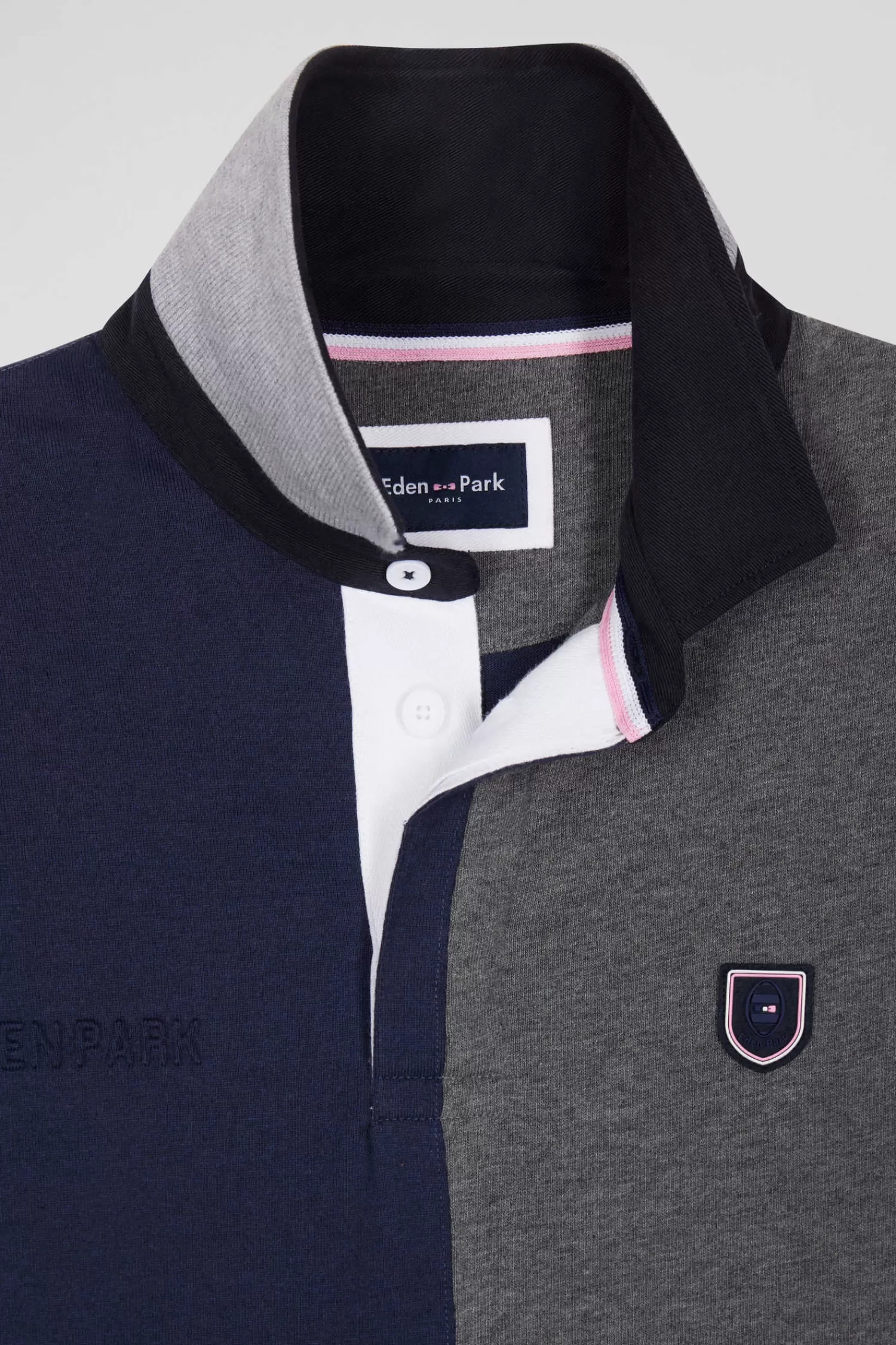 Eden Park Regular grey colorblock long-sleeved cotton rugby shirt< Rugby Shirts