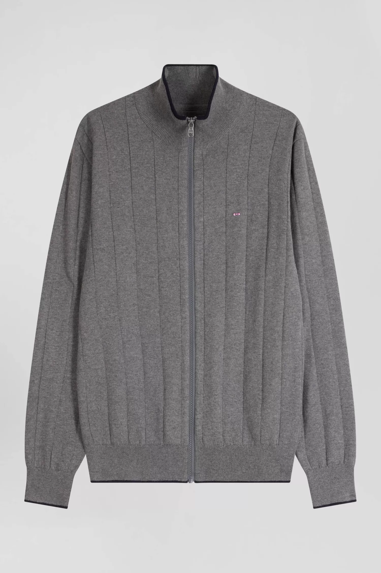 Eden Park Regular grey cotton and cashmere zipped cardigan with vertical stripes< Cardigans