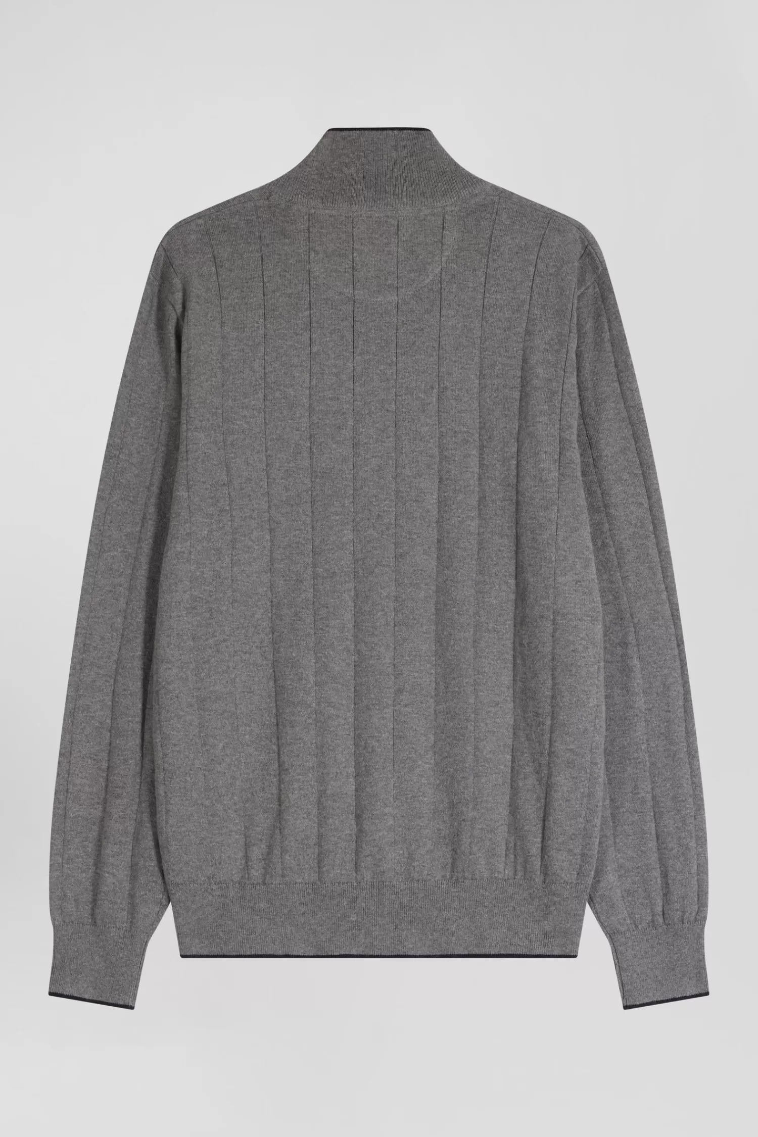 Eden Park Regular grey cotton and cashmere zipped cardigan with vertical stripes< Cardigans