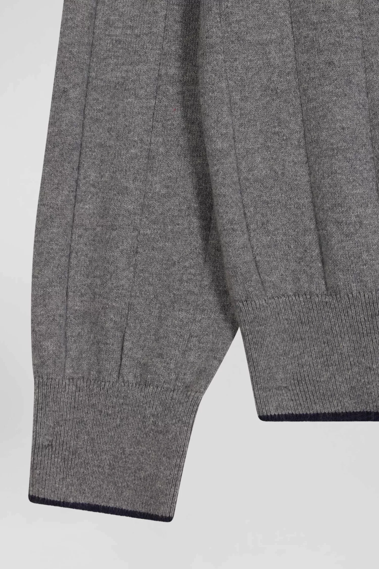 Eden Park Regular grey cotton and cashmere zipped cardigan with vertical stripes< Cardigans