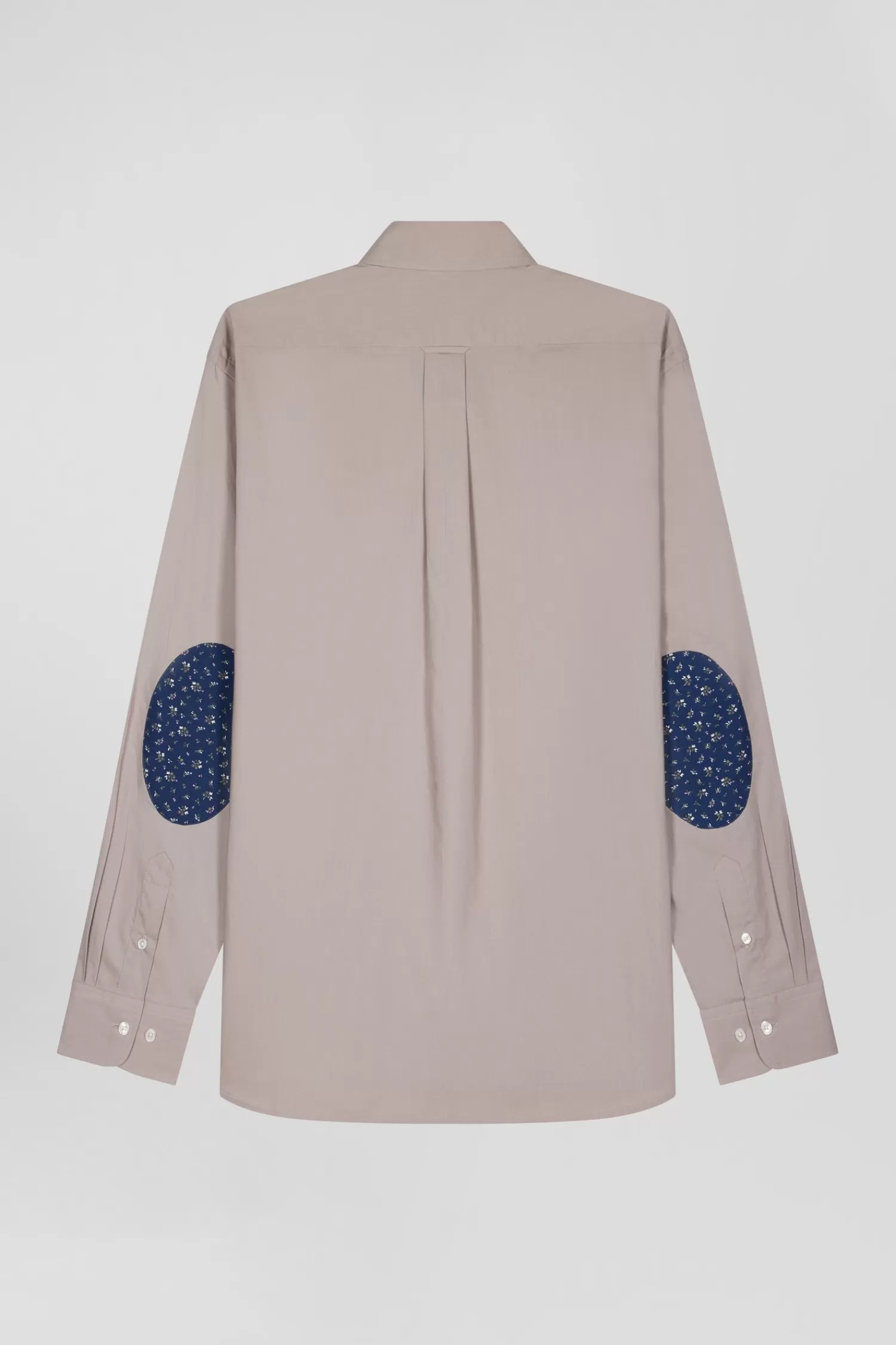 Eden Park Regular grey cotton poplin shirt with button-down collar and printed elbow patches< Shirts