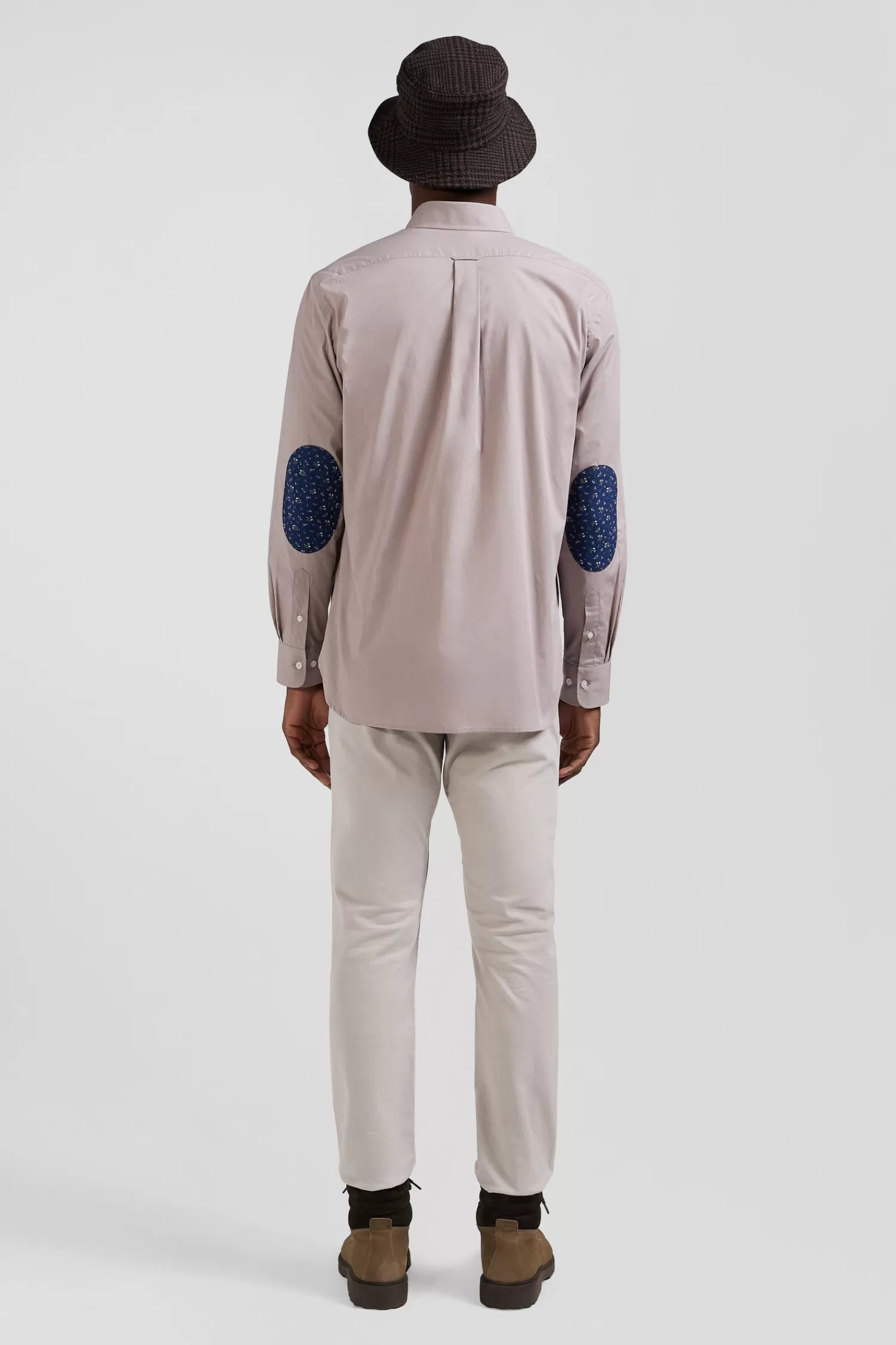 Eden Park Regular grey cotton poplin shirt with button-down collar and printed elbow patches< Shirts