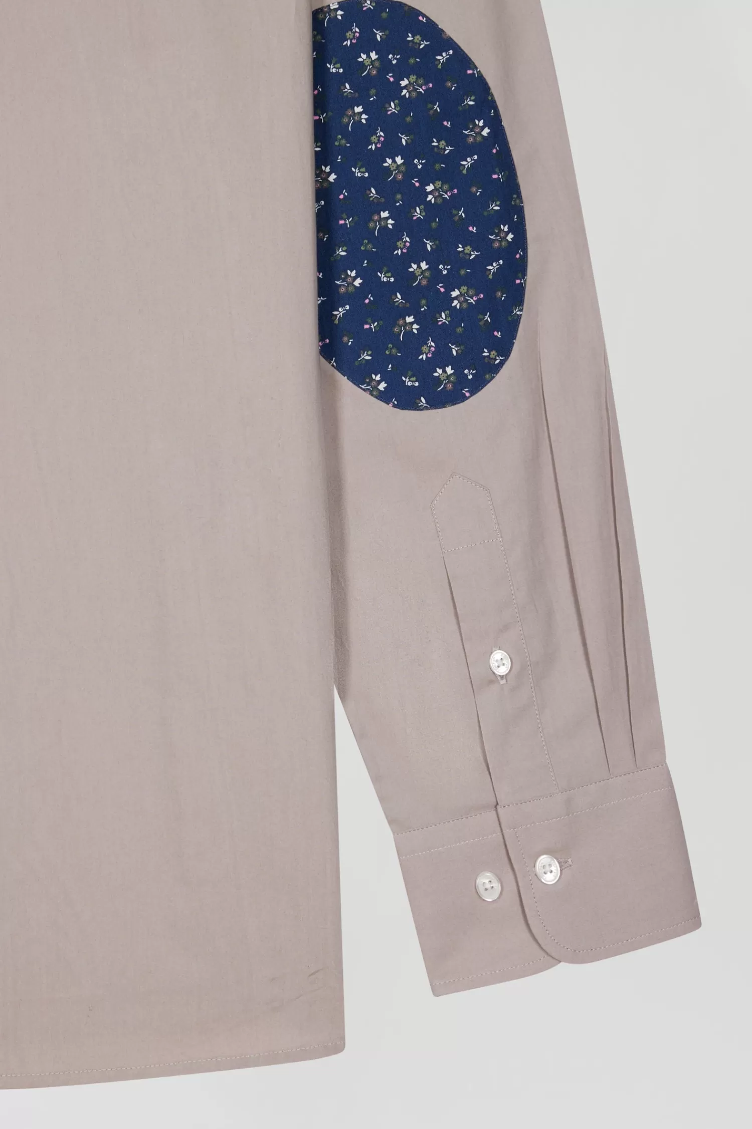 Eden Park Regular grey cotton poplin shirt with button-down collar and printed elbow patches< Shirts
