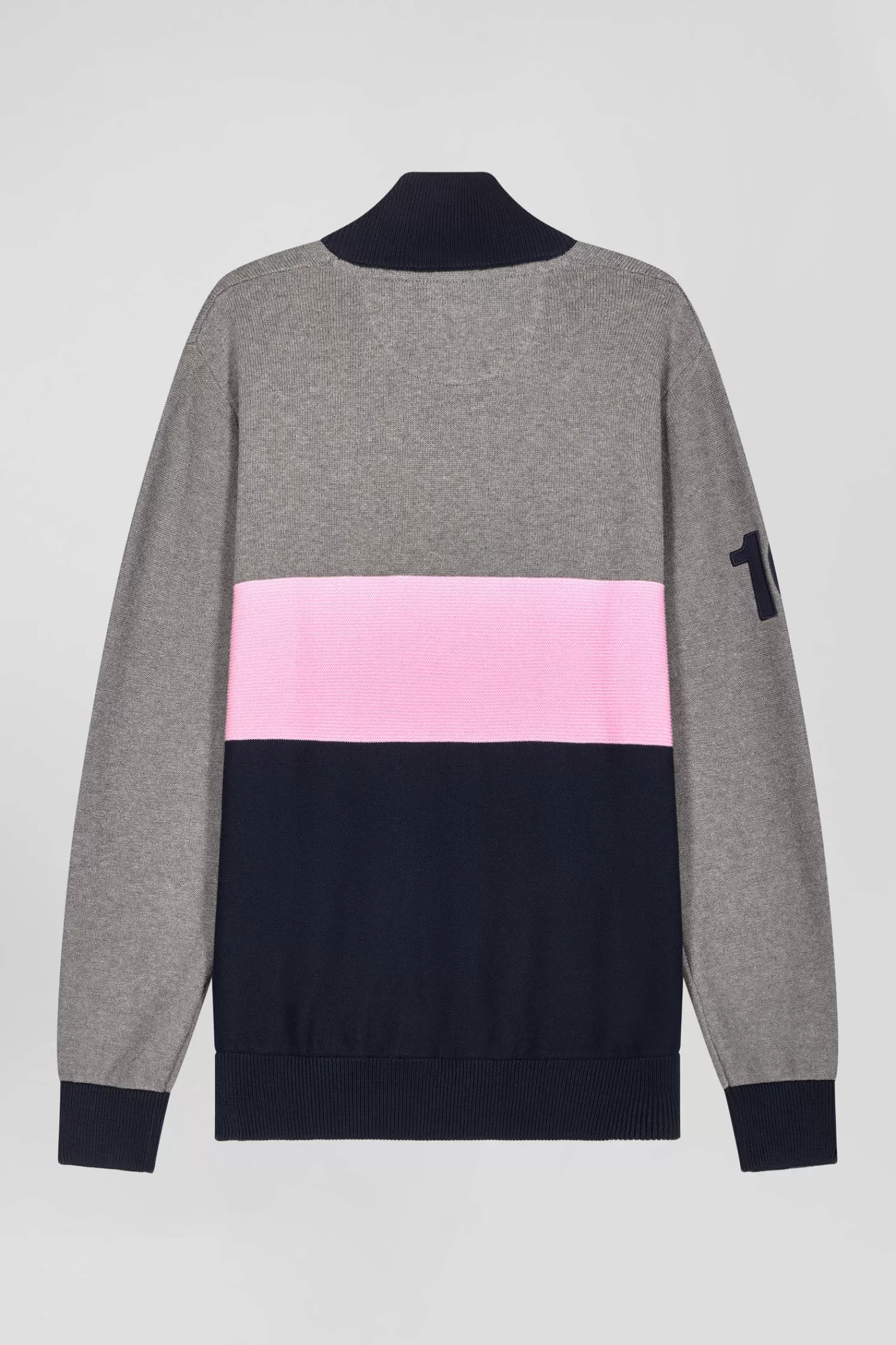 Eden Park Regular grey embroidered semi-zipped colorblock cotton jumper< Sweaters