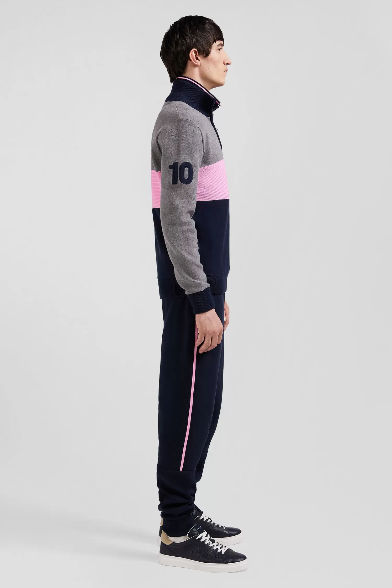 Eden Park Regular grey embroidered semi-zipped colorblock cotton jumper< Sweaters
