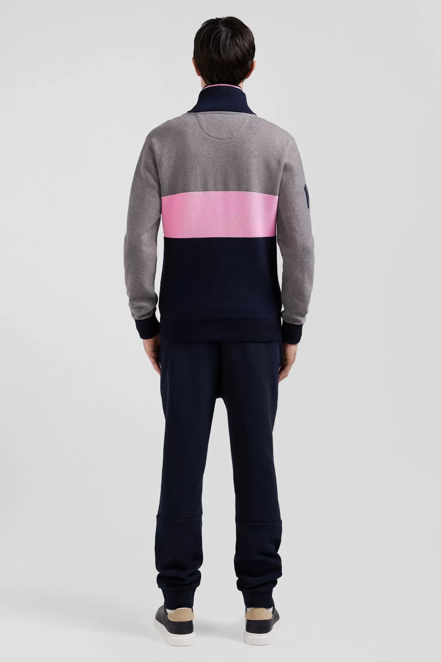 Eden Park Regular grey embroidered semi-zipped colorblock cotton jumper< Sweaters