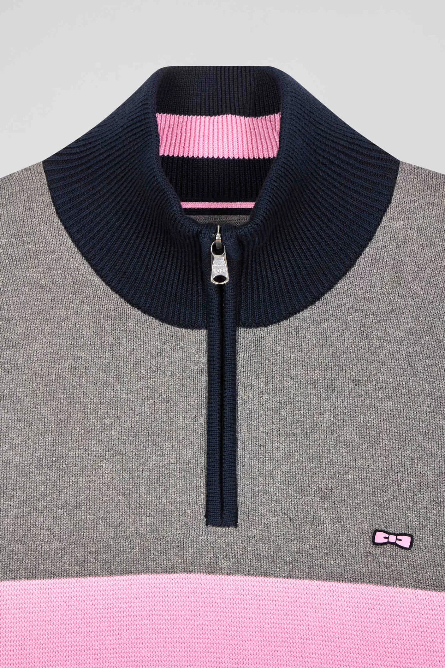Eden Park Regular grey embroidered semi-zipped colorblock cotton jumper< Sweaters