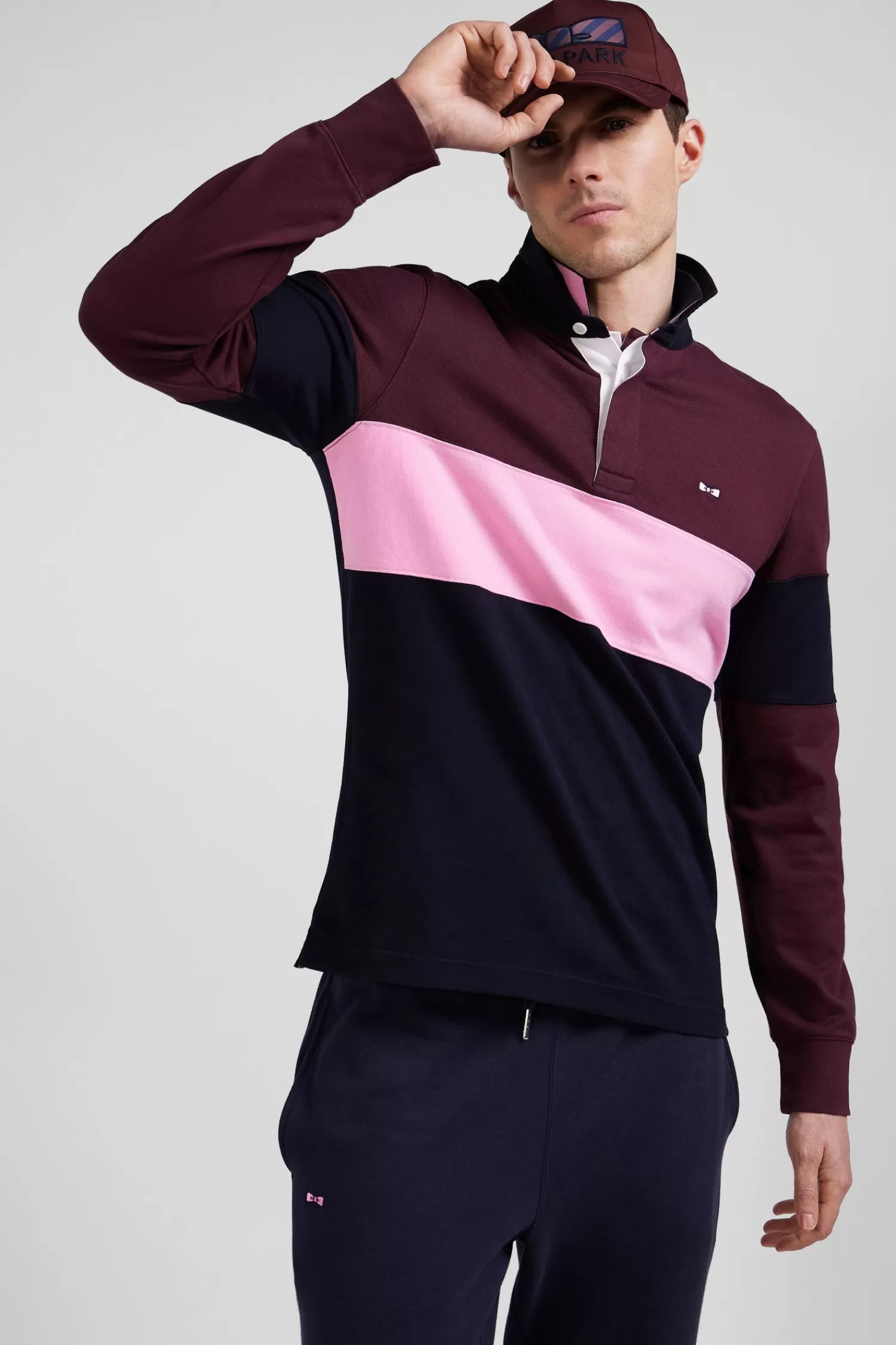 Eden Park Regular grey long-sleeved colourblock cotton rugby shirt with back embroidery< Rugby Shirts