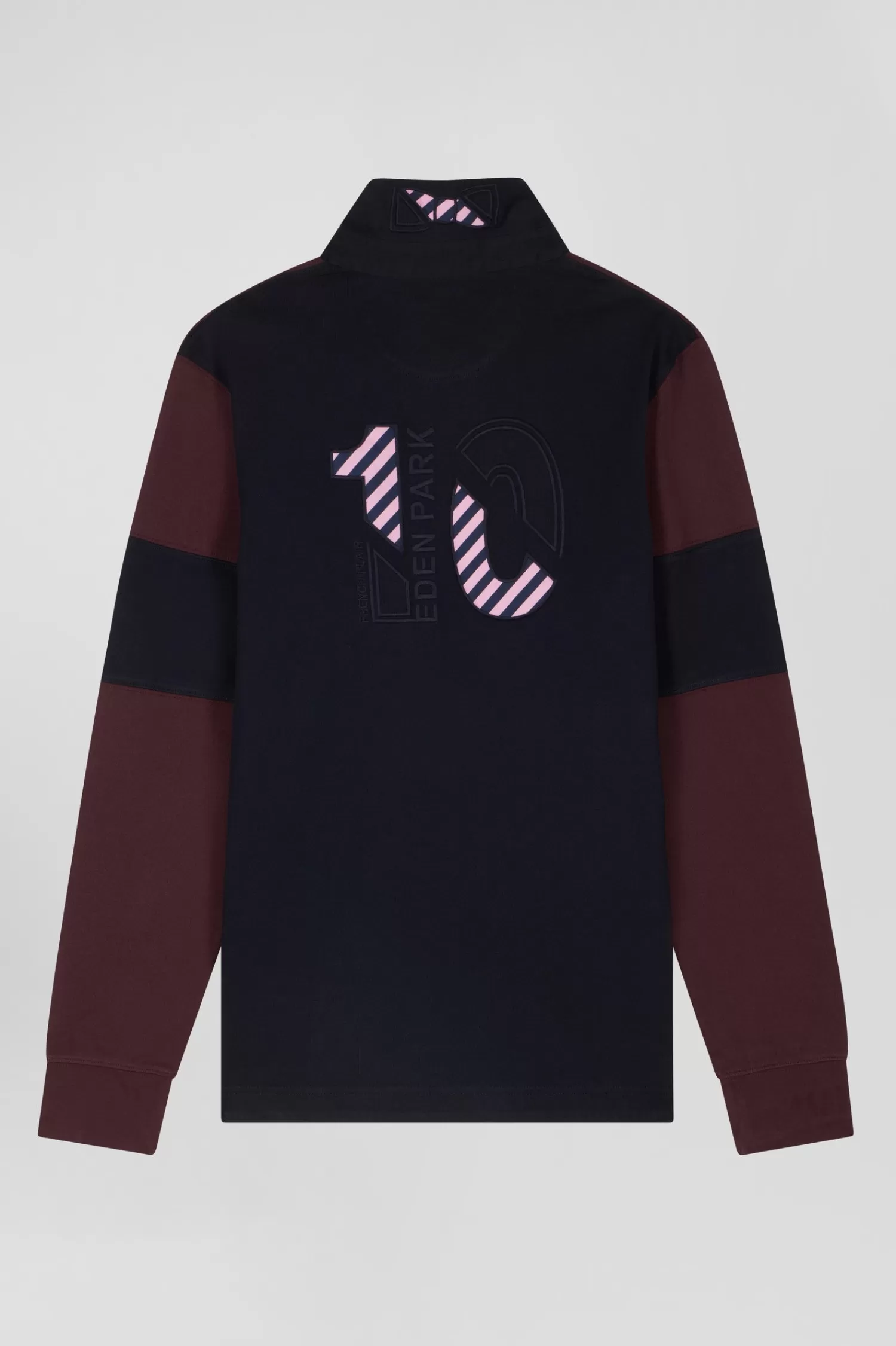 Eden Park Regular grey long-sleeved colourblock cotton rugby shirt with back embroidery< Rugby Shirts