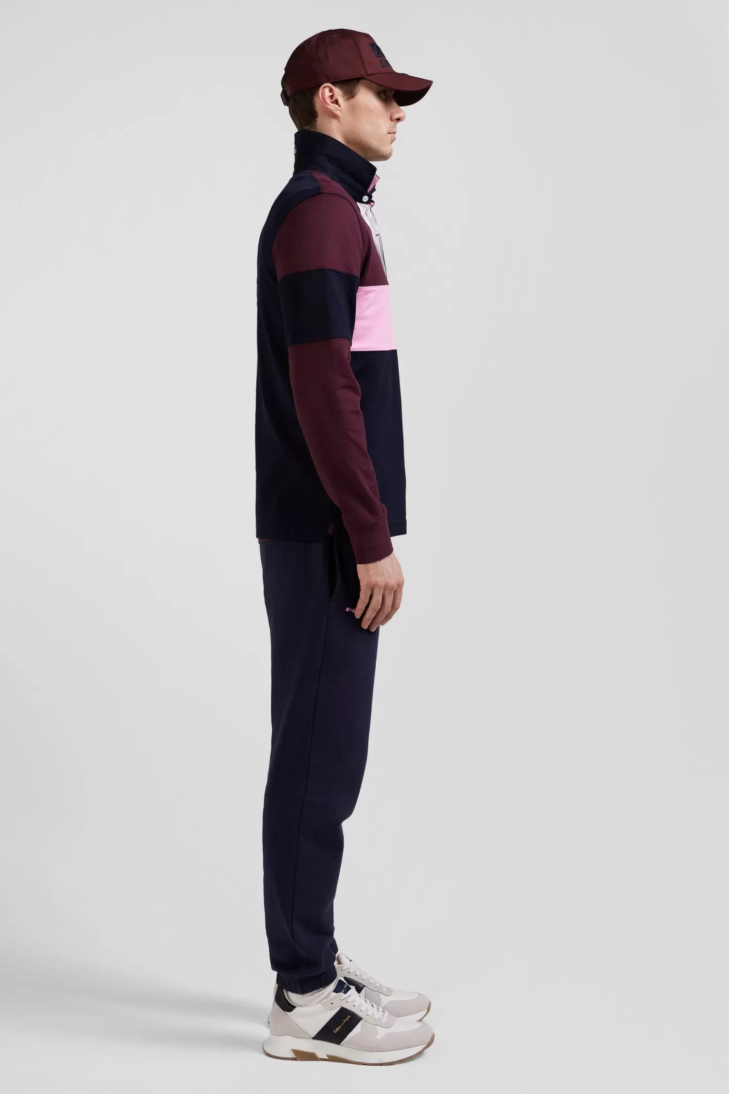 Eden Park Regular grey long-sleeved colourblock cotton rugby shirt with back embroidery< Rugby Shirts