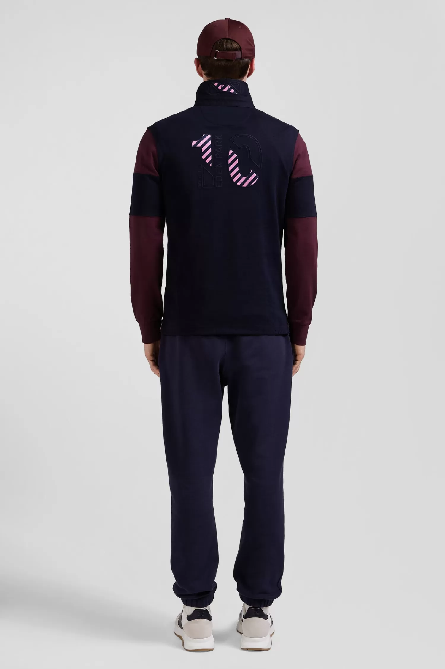 Eden Park Regular grey long-sleeved colourblock cotton rugby shirt with back embroidery< Rugby Shirts