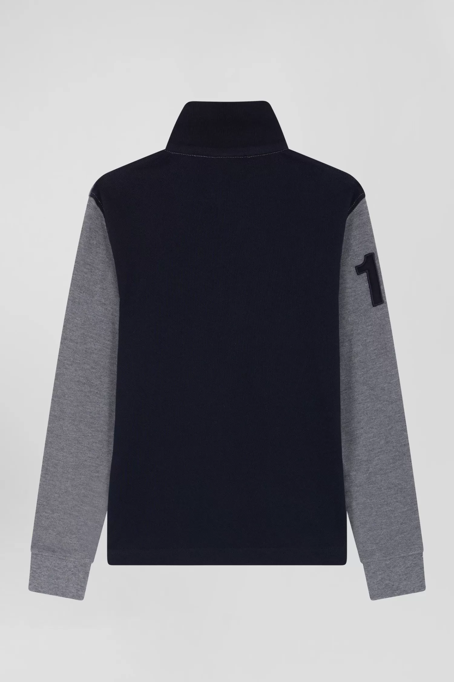 Eden Park Regular grey long-sleeved cotton piqué polo shirt with pink stripe and N°10 embroidery<Kids Kids