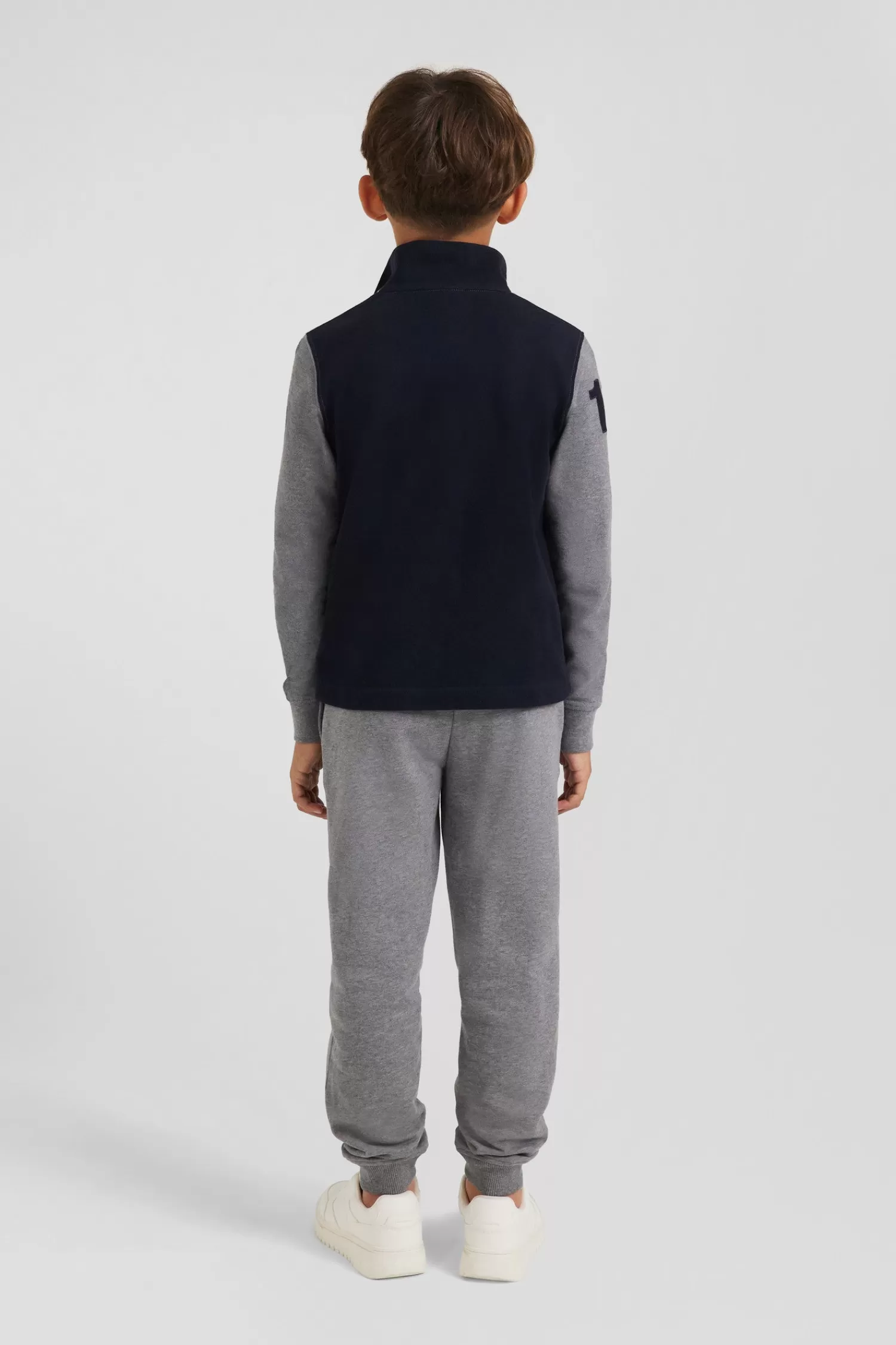 Eden Park Regular grey long-sleeved cotton piqué polo shirt with pink stripe and N°10 embroidery<Kids Kids
