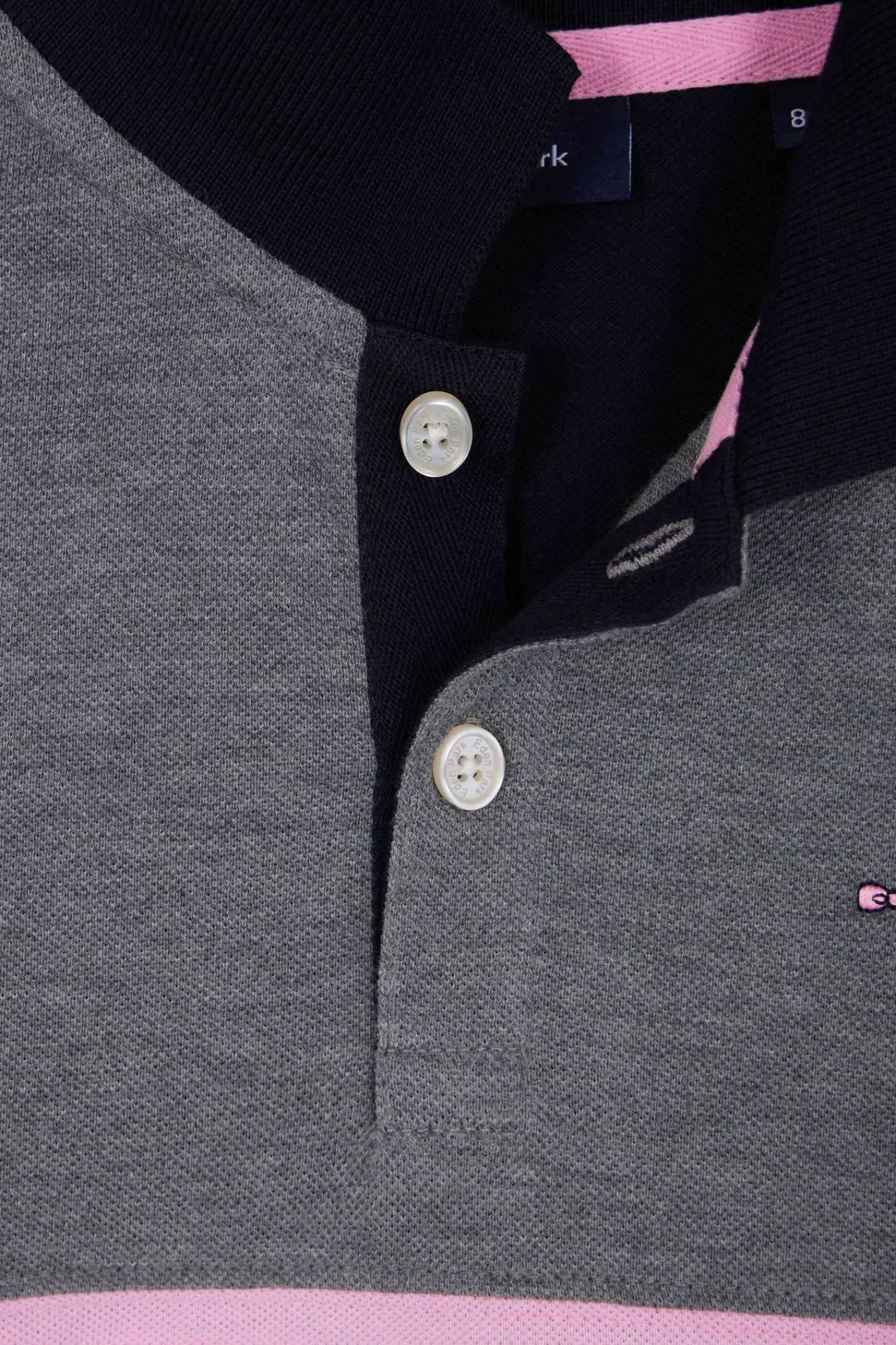Eden Park Regular grey long-sleeved cotton piqué polo shirt with pink stripe and N°10 embroidery<Kids Kids