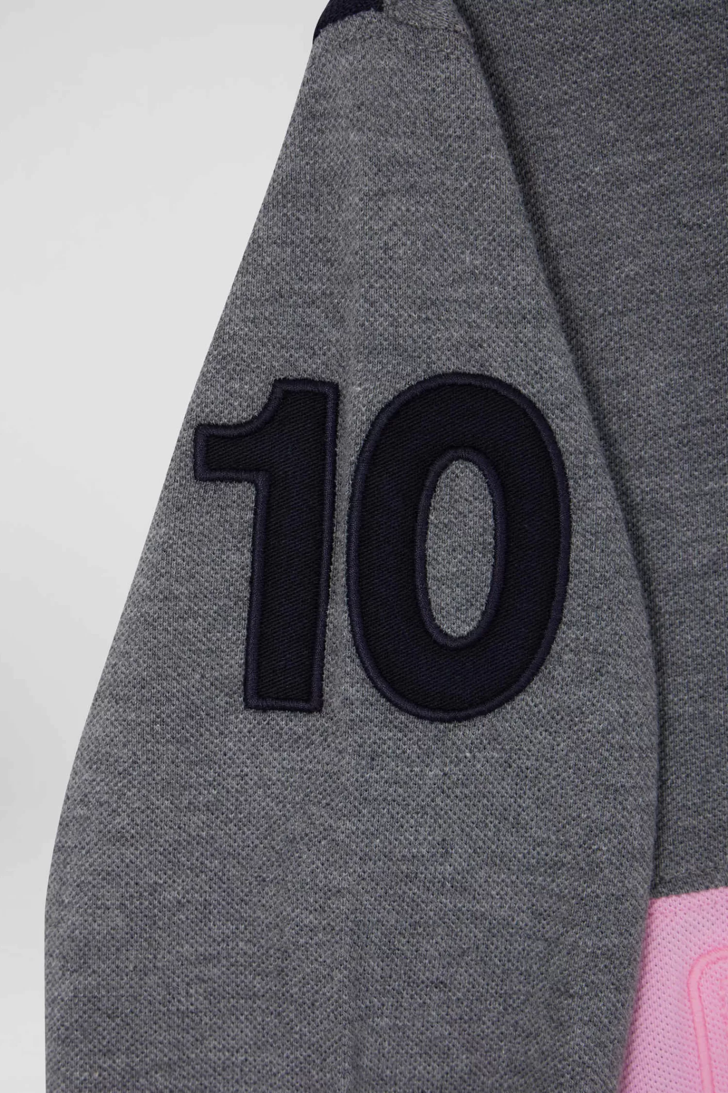 Eden Park Regular grey long-sleeved cotton piqué polo shirt with pink stripe and N°10 embroidery<Kids Kids