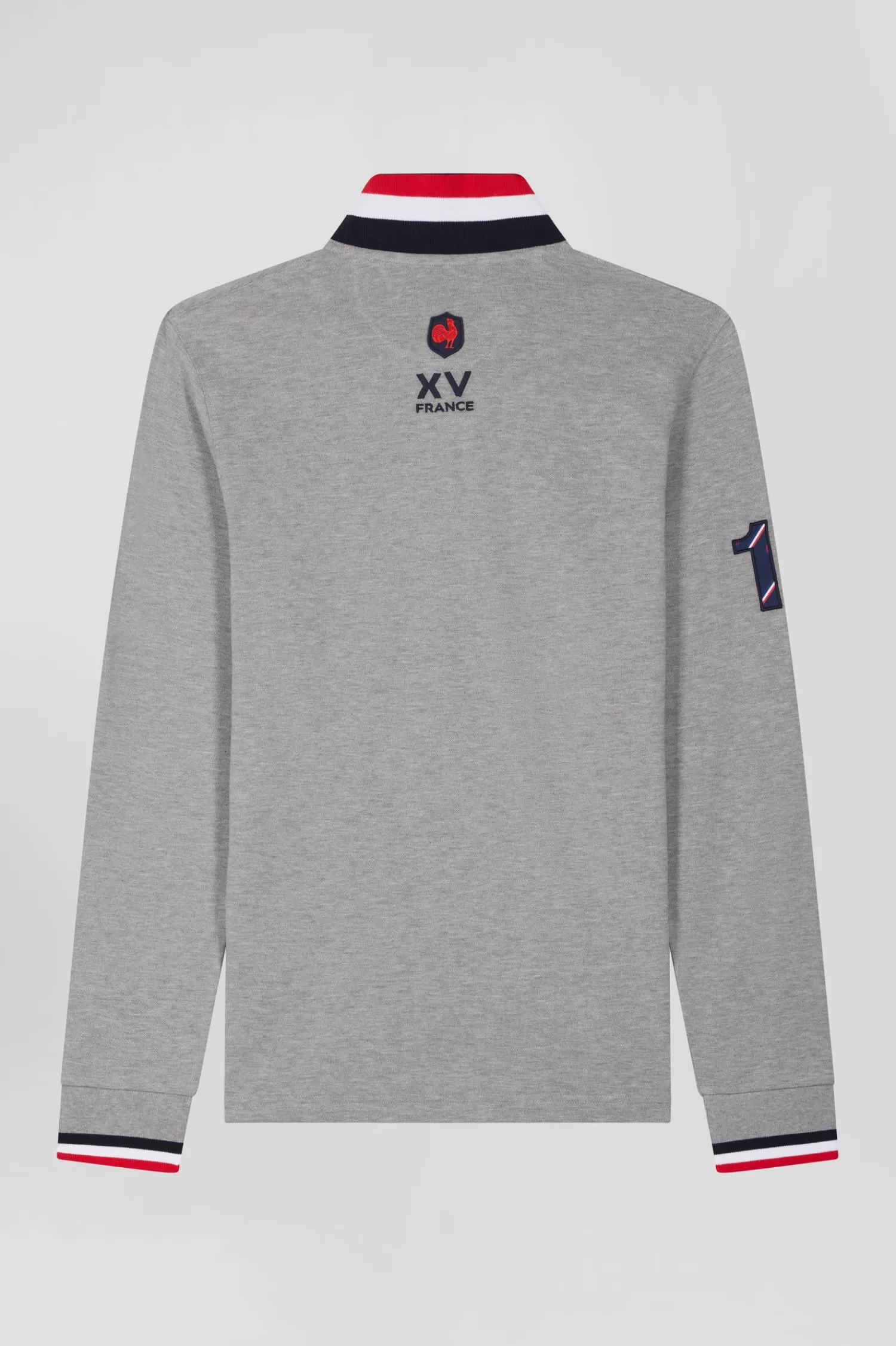 Eden Park Regular grey long-sleeved cotton piqué polo shirt with XV de France embroidery< Polos