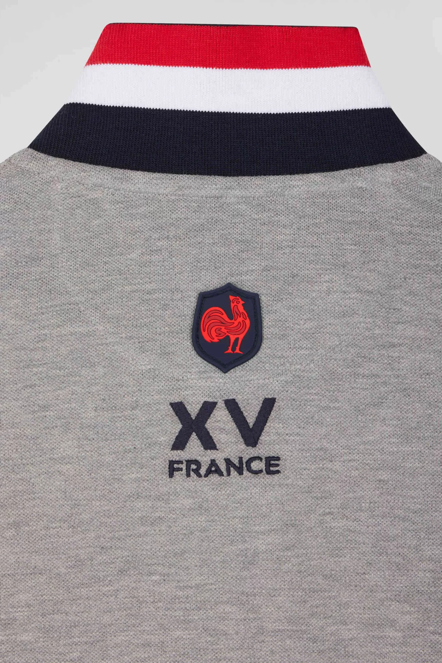 Eden Park Regular grey long-sleeved cotton piqué polo shirt with XV de France embroidery< Polos