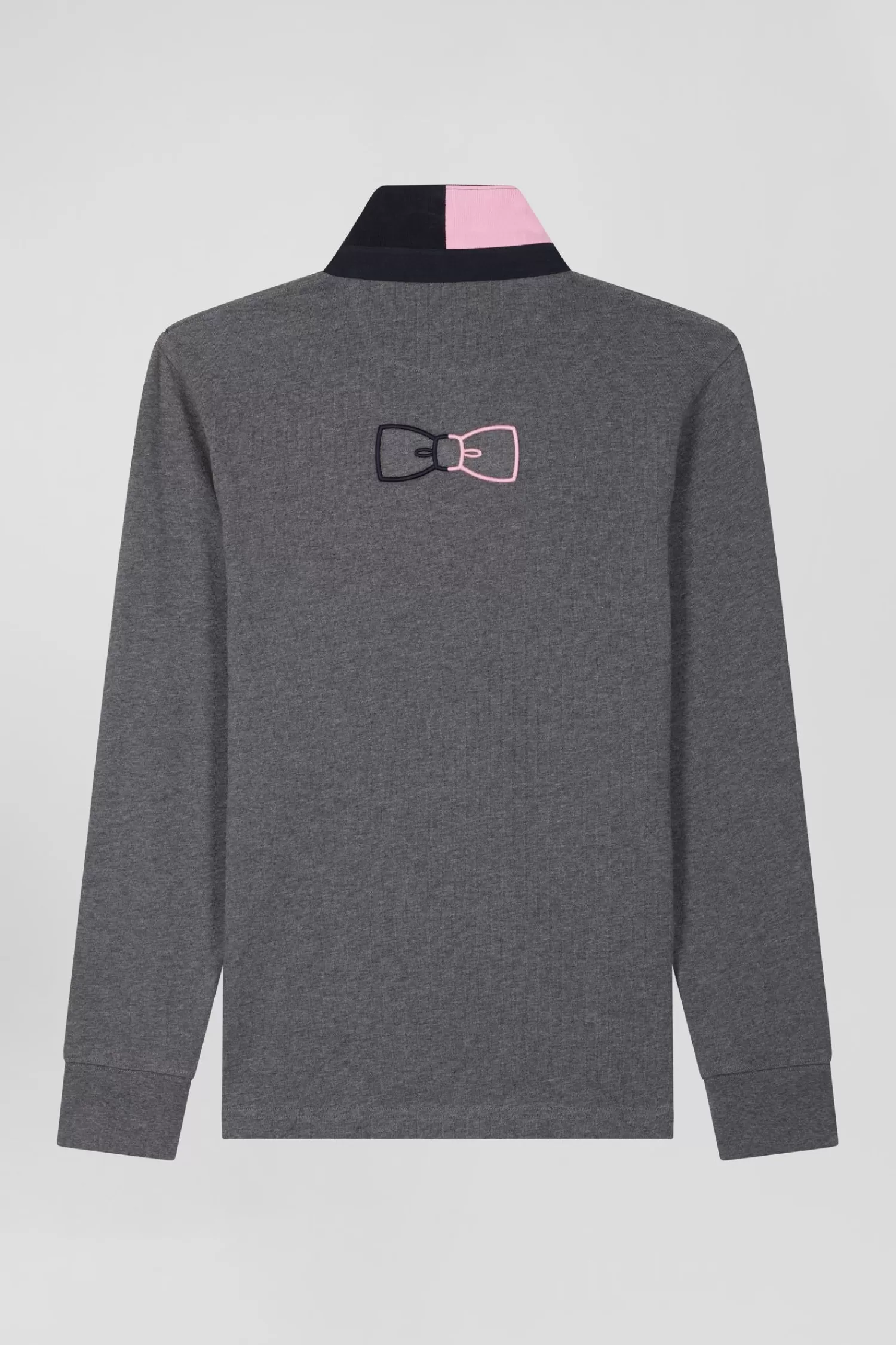 Eden Park Regular grey long-sleeved cotton rugby shirt with bow tie details< Rugby Shirts