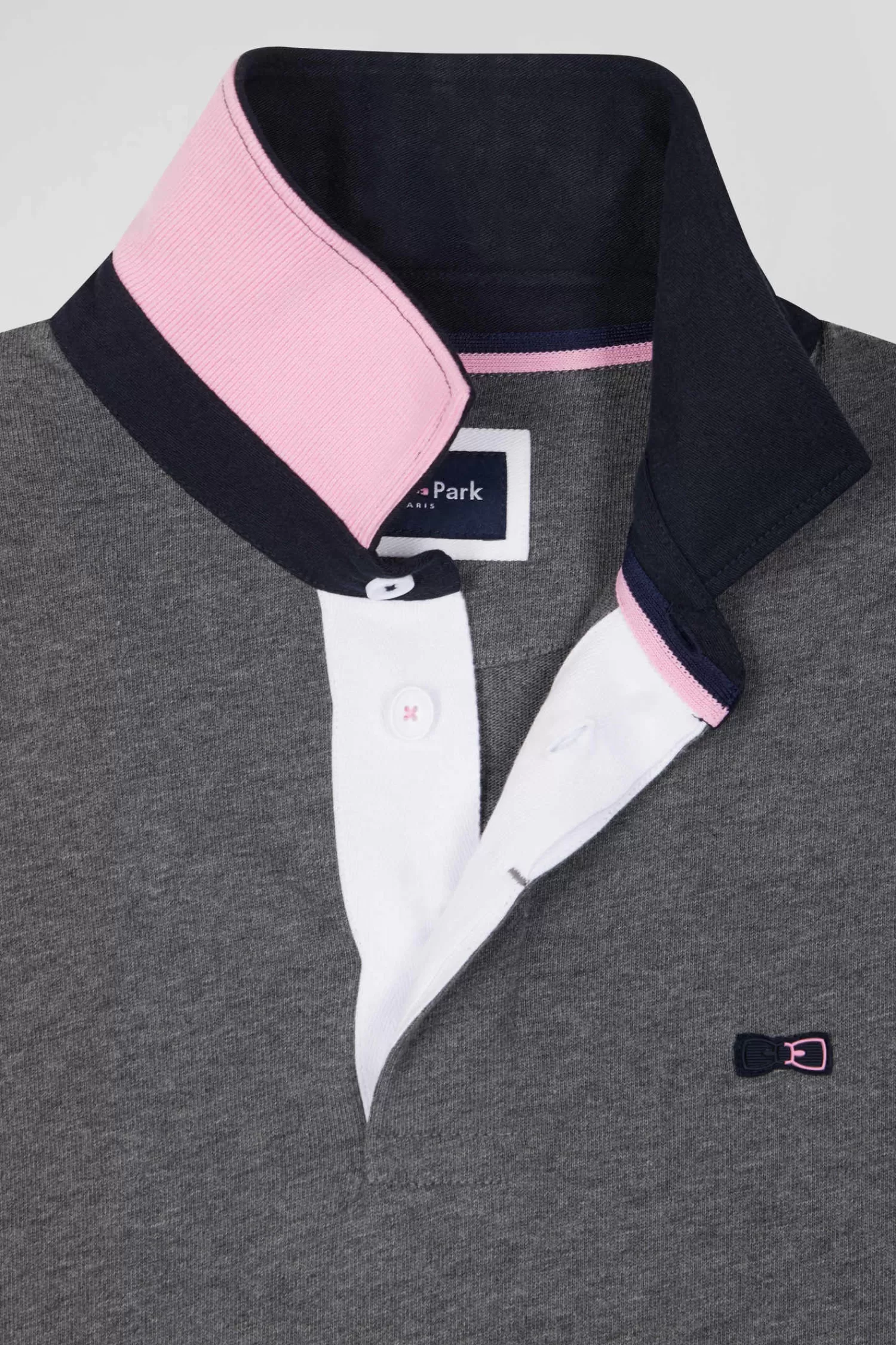 Eden Park Regular grey long-sleeved cotton rugby shirt with bow tie details< Rugby Shirts