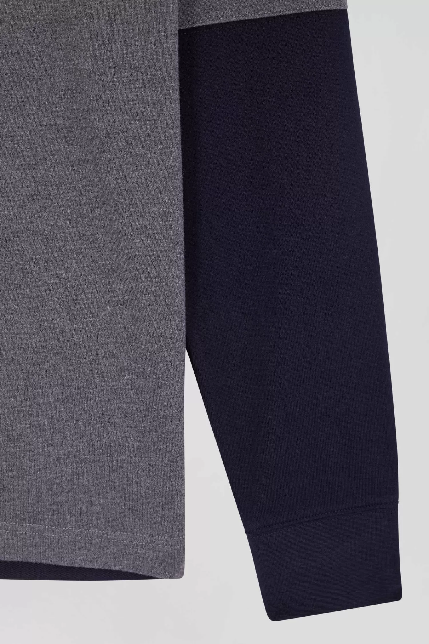 Eden Park Regular grey long-sleeved cotton rugby shirt with tie fabric patchwork< Rugby Shirts