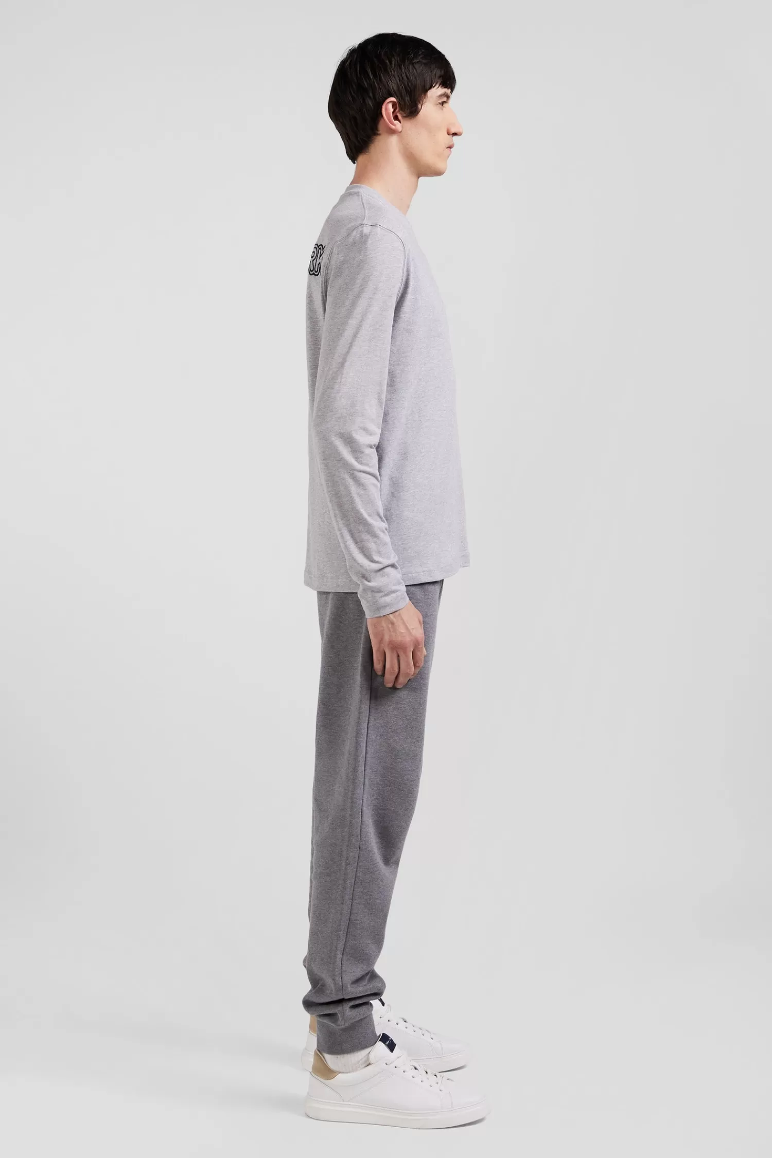 Eden Park Regular grey long-sleeved cotton T-shirt with striped bow tie embroidery< T-shirts