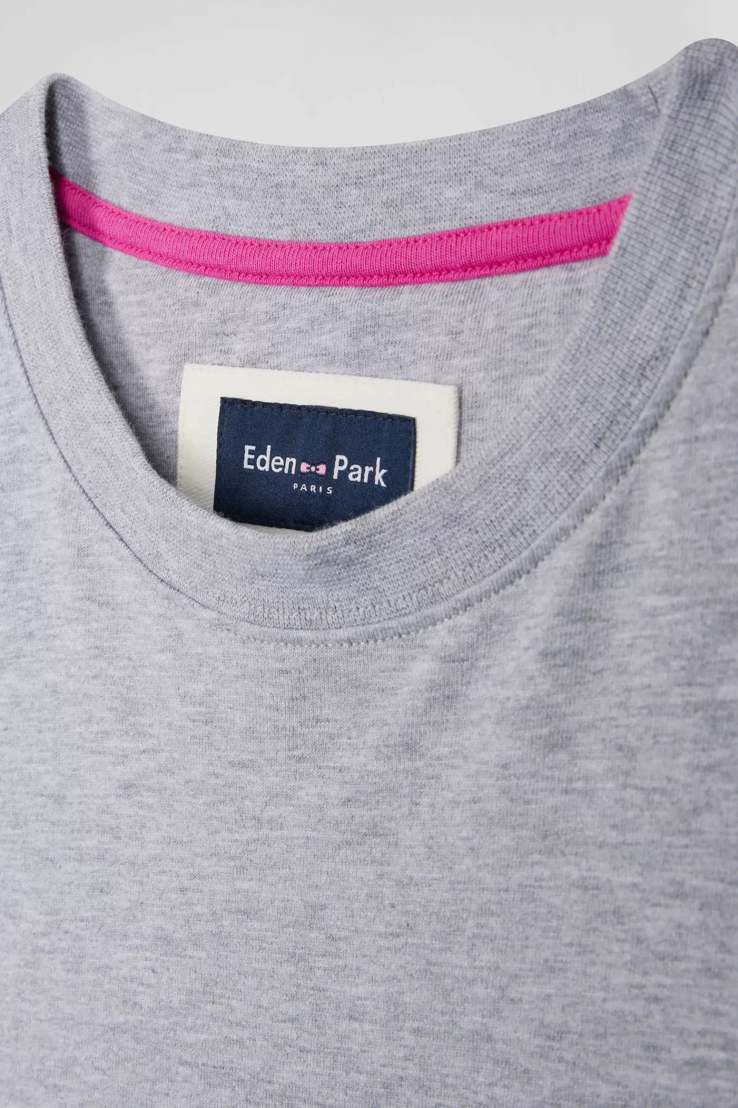 Eden Park Regular grey long-sleeved cotton T-shirt with striped bow tie embroidery< T-shirts