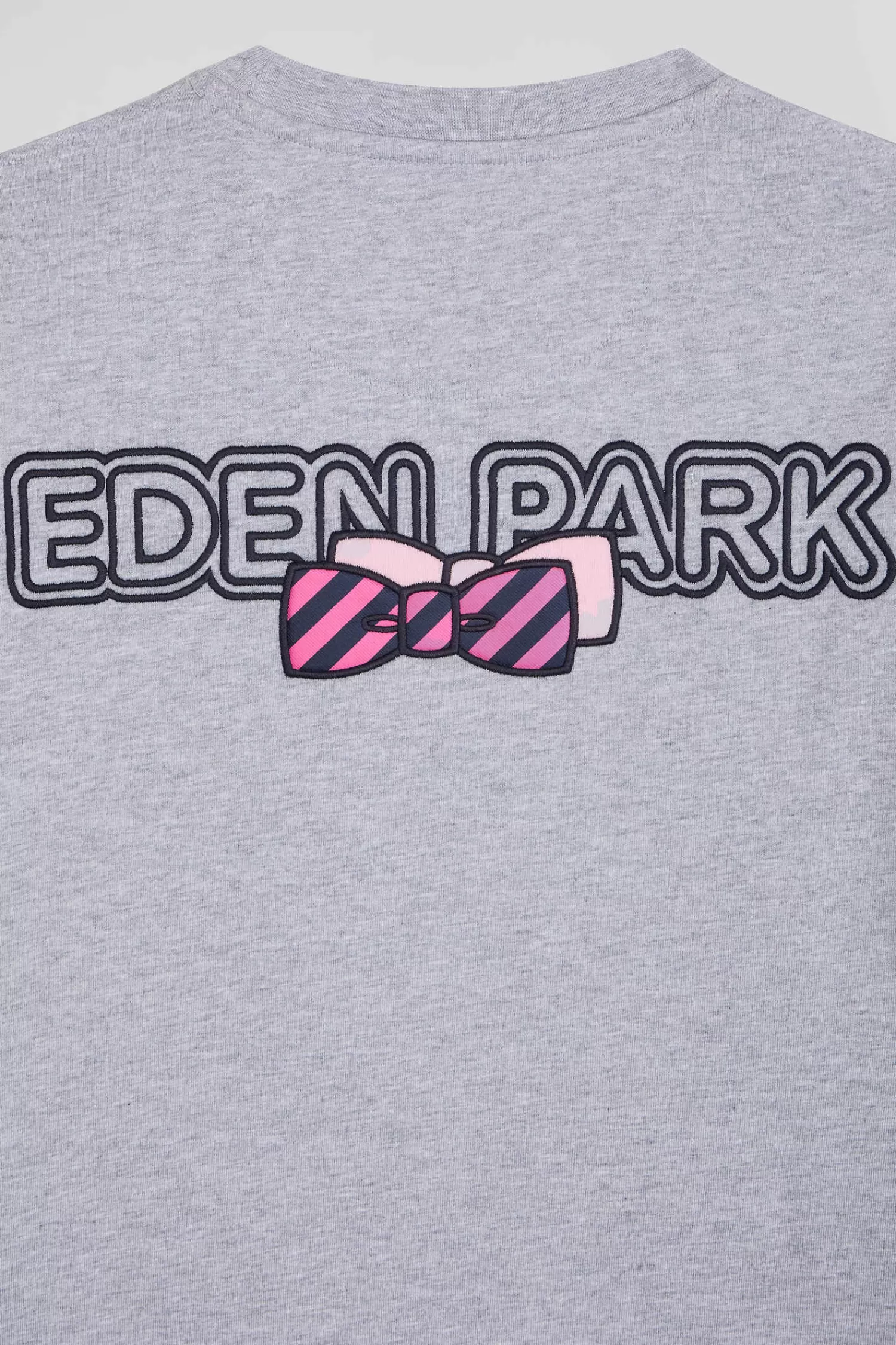 Eden Park Regular grey long-sleeved cotton T-shirt with striped bow tie embroidery< T-shirts