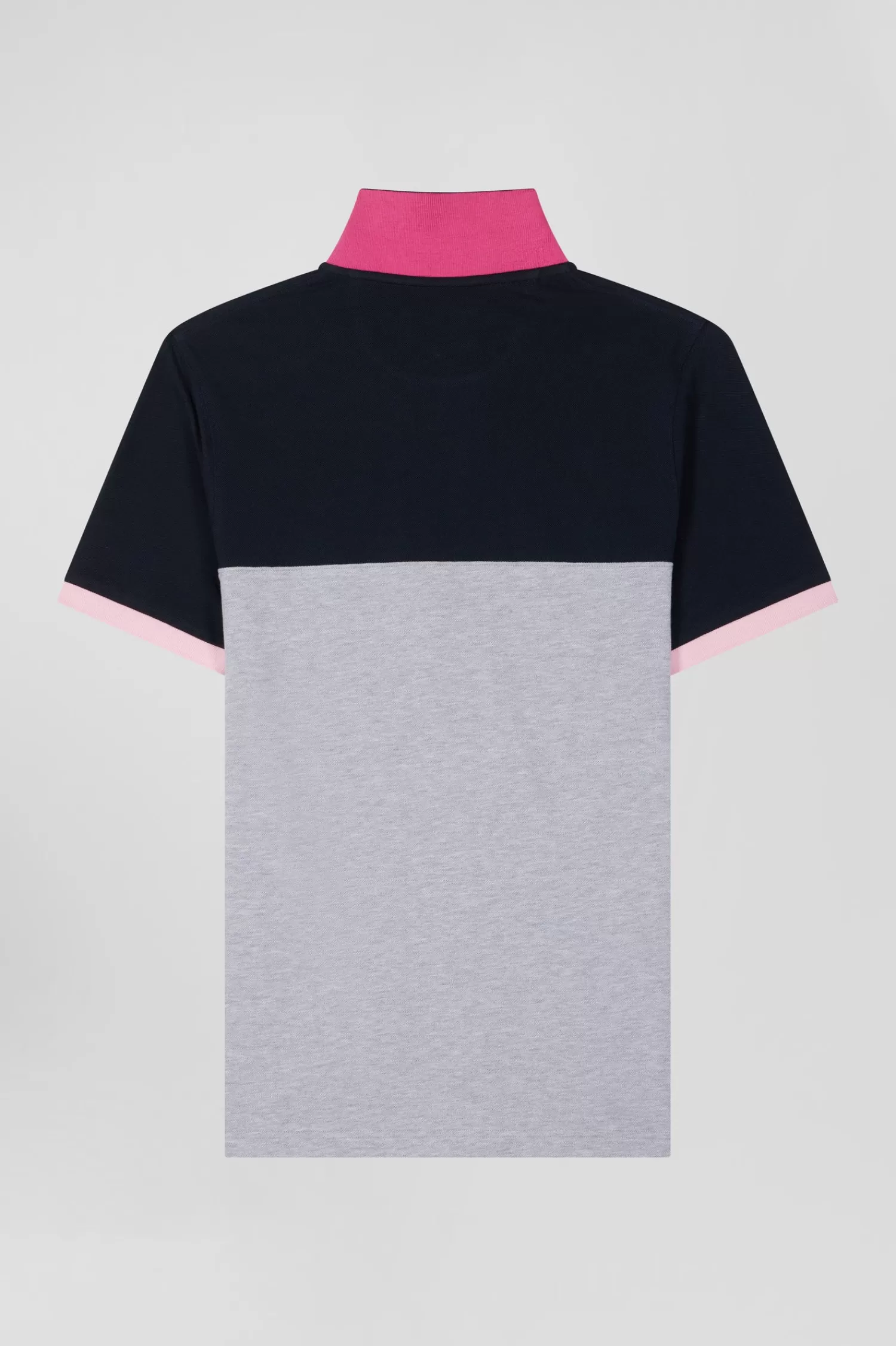Eden Park Regular grey short-sleeved cotton piqué polo shirt with bow tie embroidery and contrasting details< Polos
