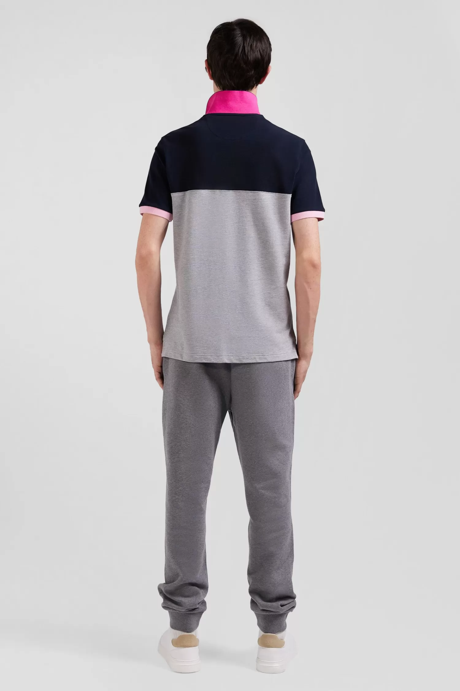 Eden Park Regular grey short-sleeved cotton piqué polo shirt with bow tie embroidery and contrasting details< Polos