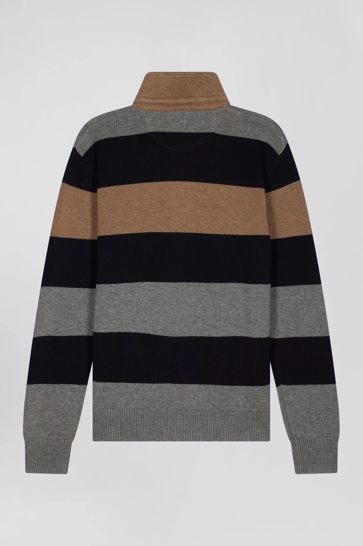 Eden Park Regular grey striped wool and cotton jumper with rugby shirt collar< Sweaters