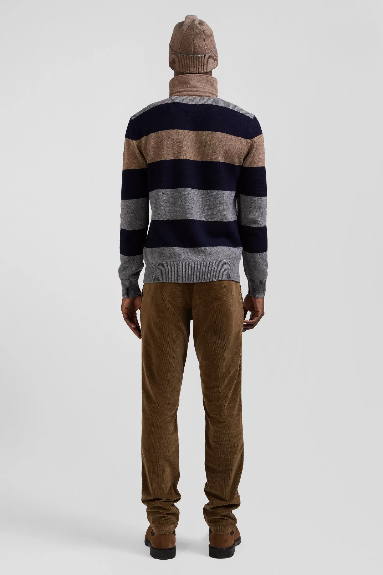 Eden Park Regular grey striped wool and cotton jumper with rugby shirt collar< Sweaters