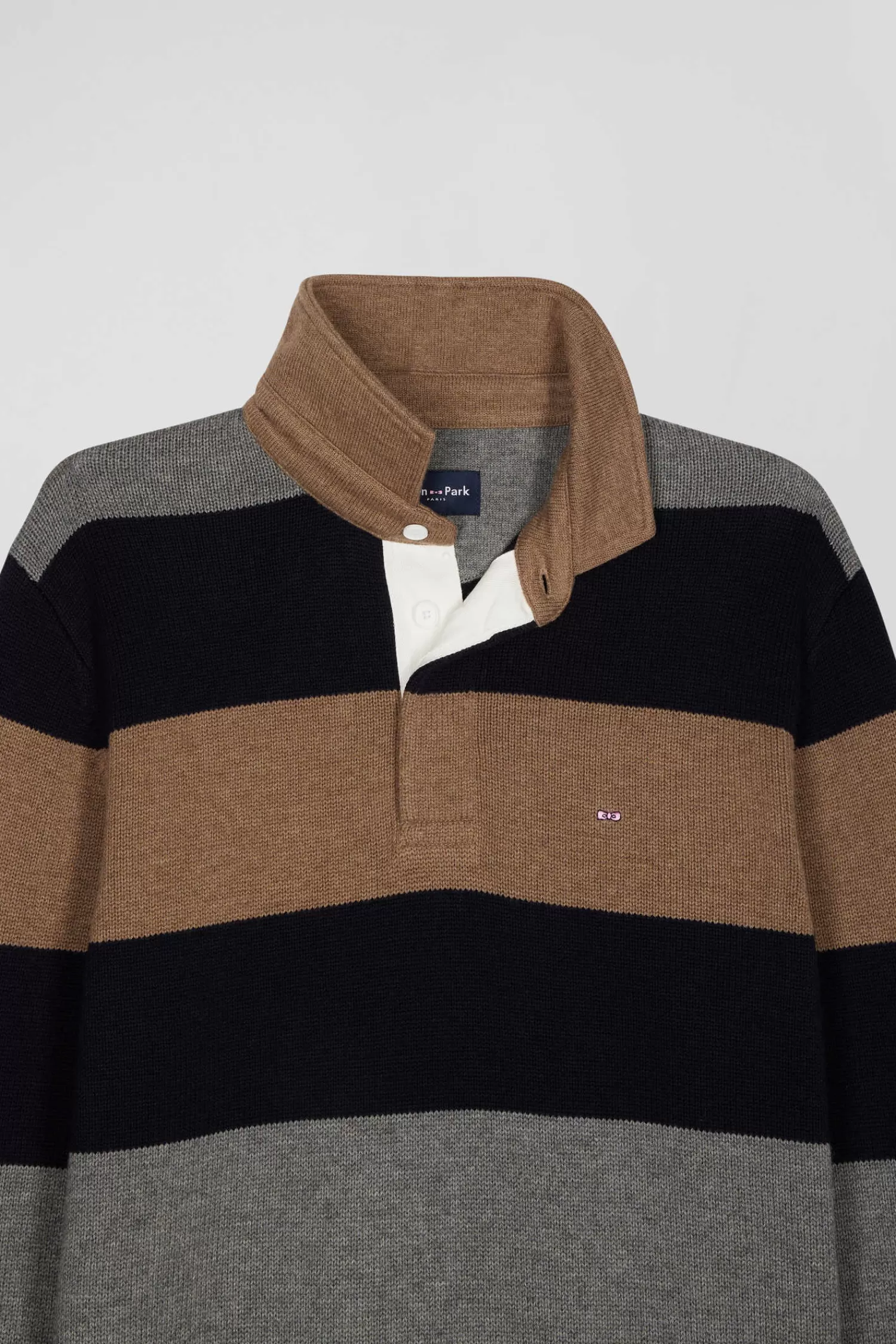 Eden Park Regular grey striped wool and cotton jumper with rugby shirt collar< Sweaters