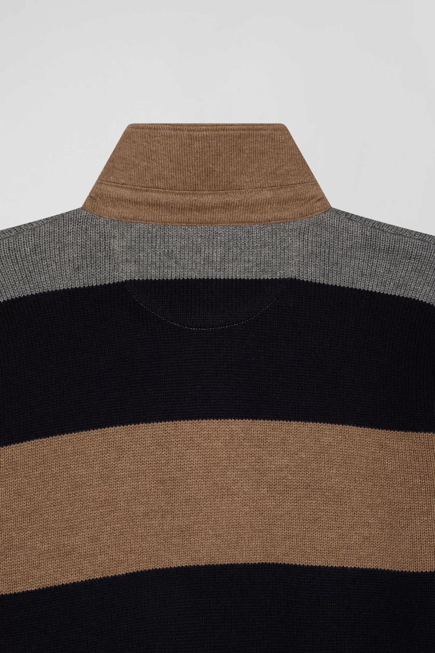 Eden Park Regular grey striped wool and cotton jumper with rugby shirt collar< Sweaters