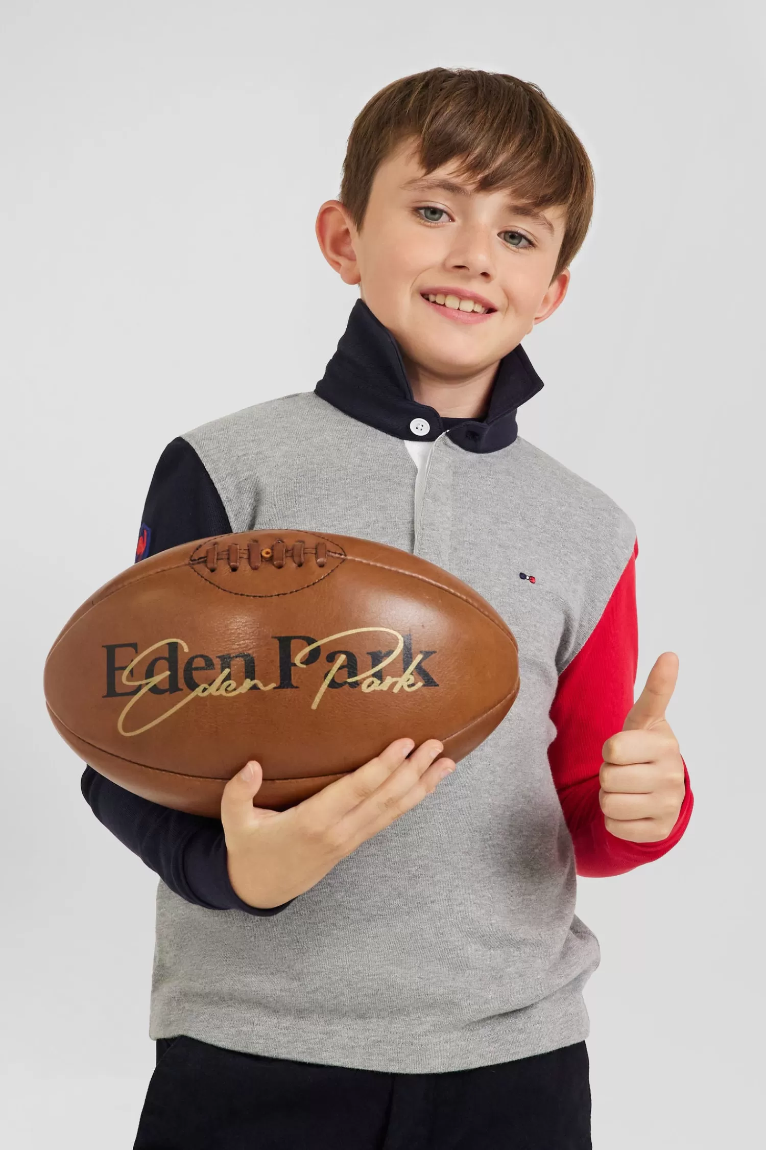 Eden Park Regular grey tricolour XV de France long-sleeved cotton rugby shirt<Kids Kids