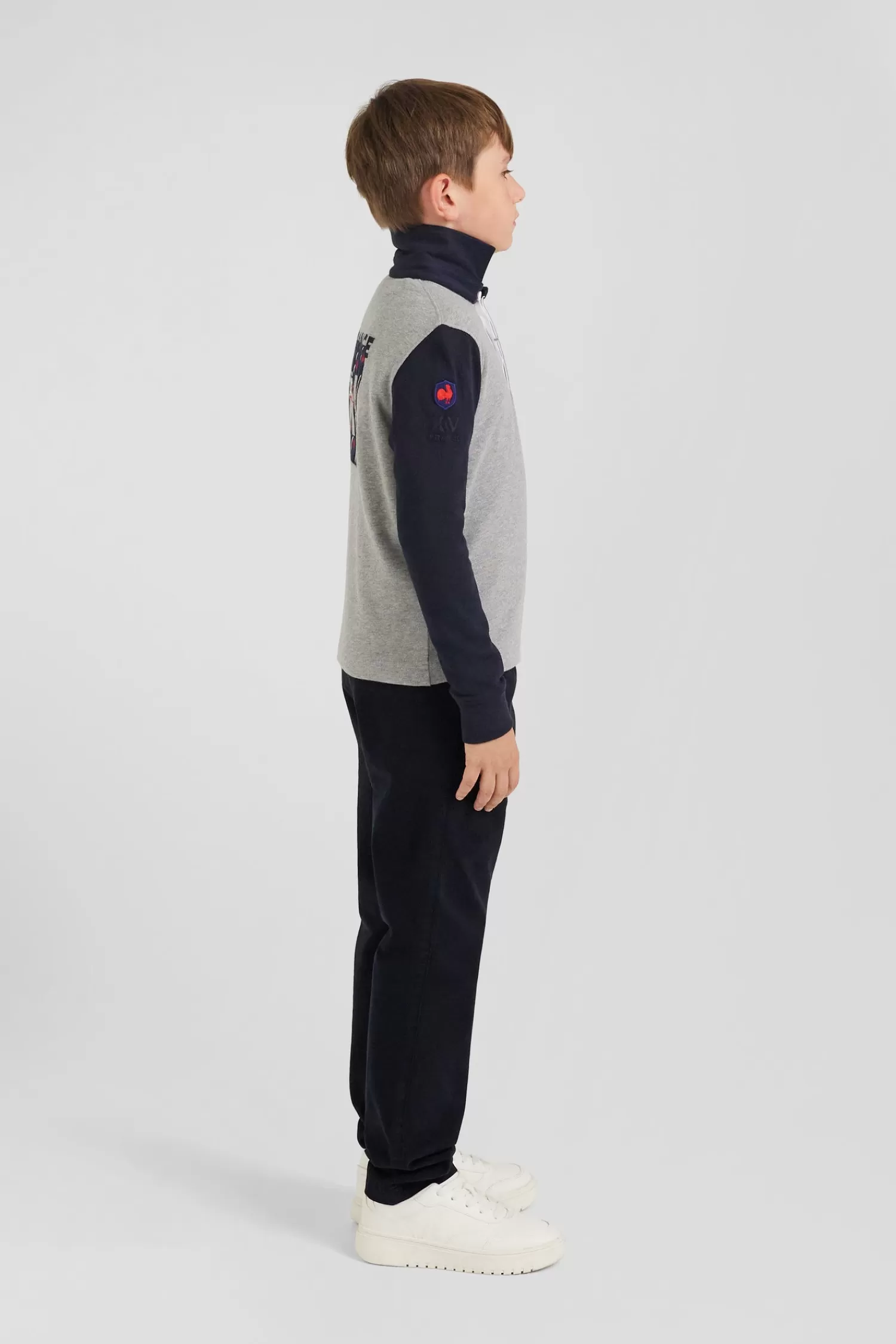 Eden Park Regular grey tricolour XV de France long-sleeved cotton rugby shirt<Kids Kids