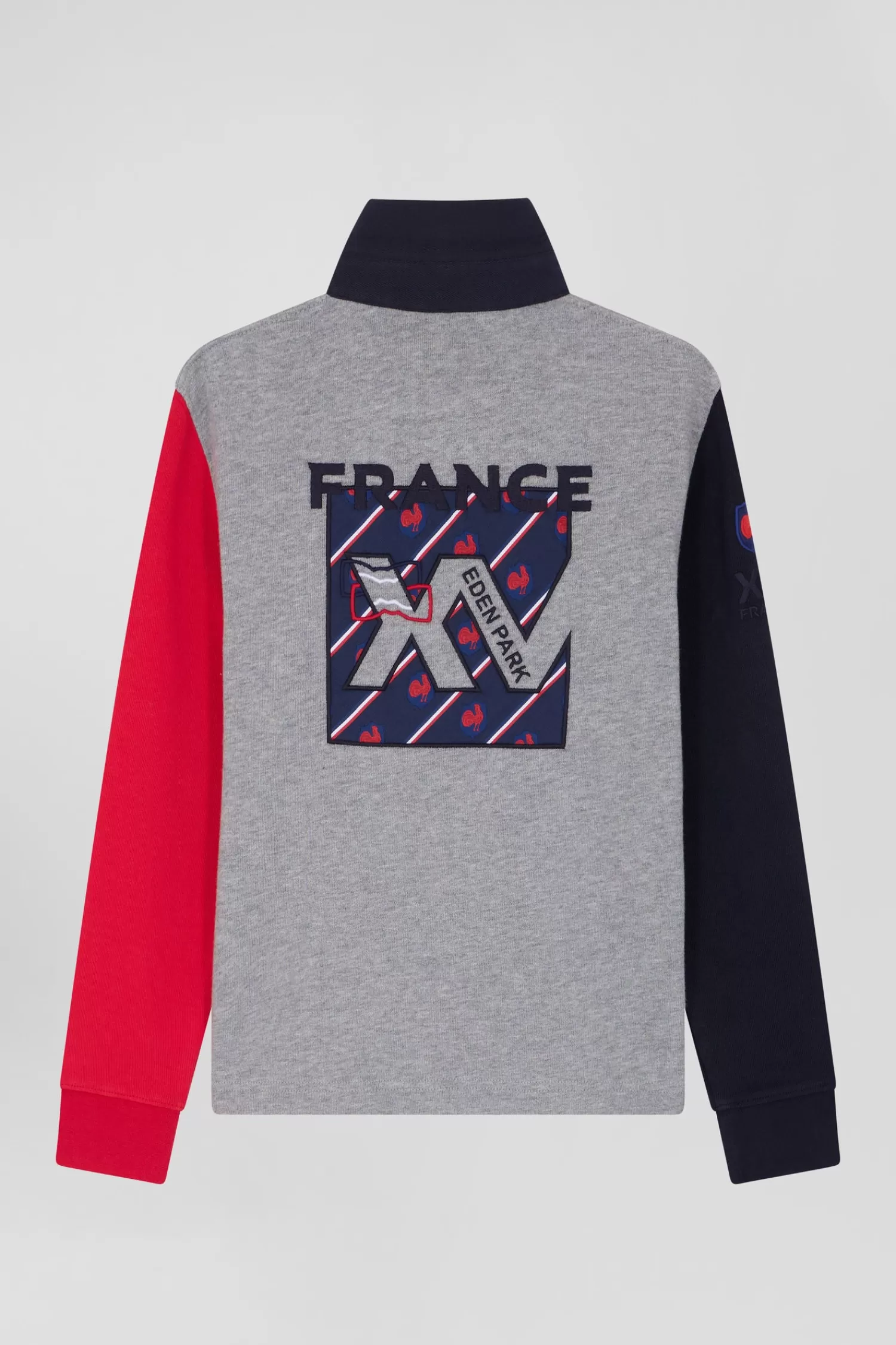 Eden Park Regular grey tricolour XV de France long-sleeved cotton rugby shirt<Kids Kids