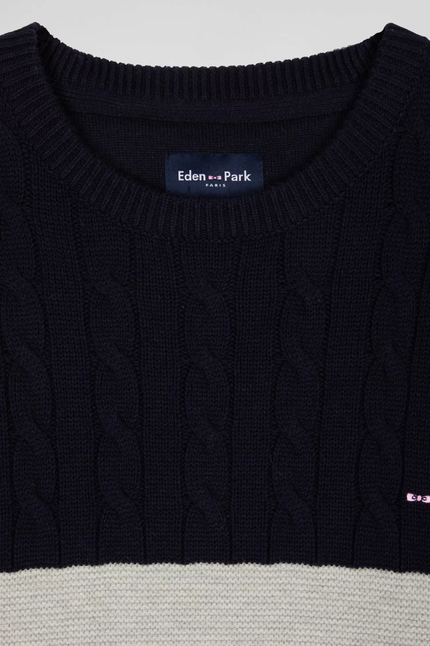 Eden Park Regular grey wool and cotton crew neck jumper with knit patterns< Sweaters