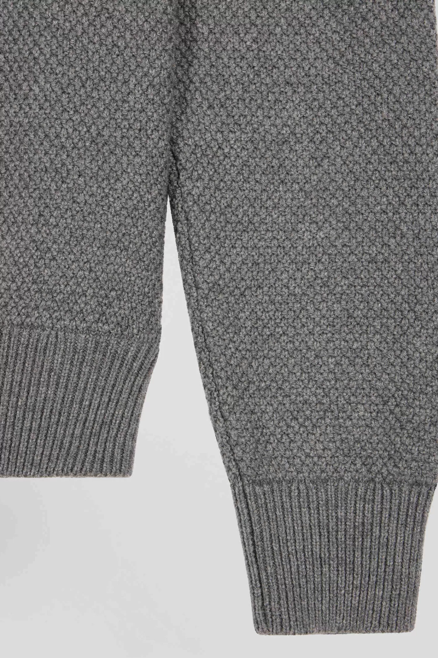 Eden Park Regular grey wool and cotton crew neck jumper with knit patterns< Sweaters