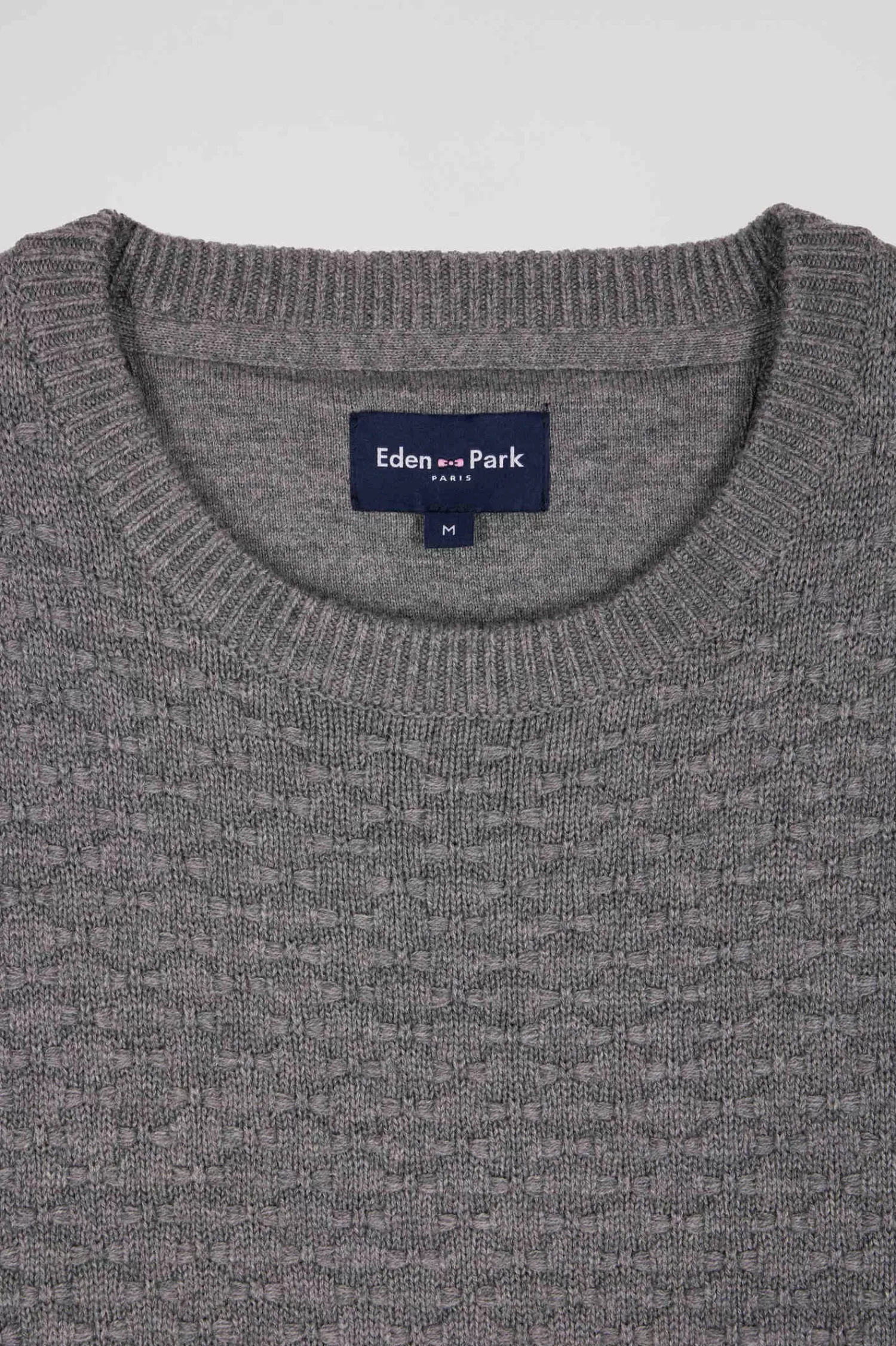 Eden Park Regular grey wool and cotton crew neck jumper with micro bow tie effect< Sweaters