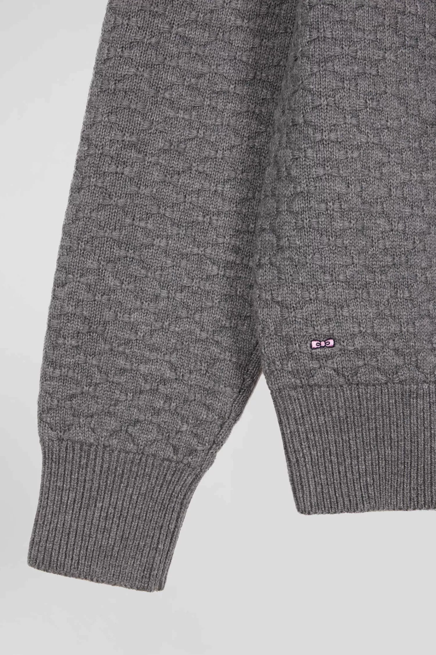 Eden Park Regular grey wool and cotton crew neck jumper with micro bow tie effect< Sweaters