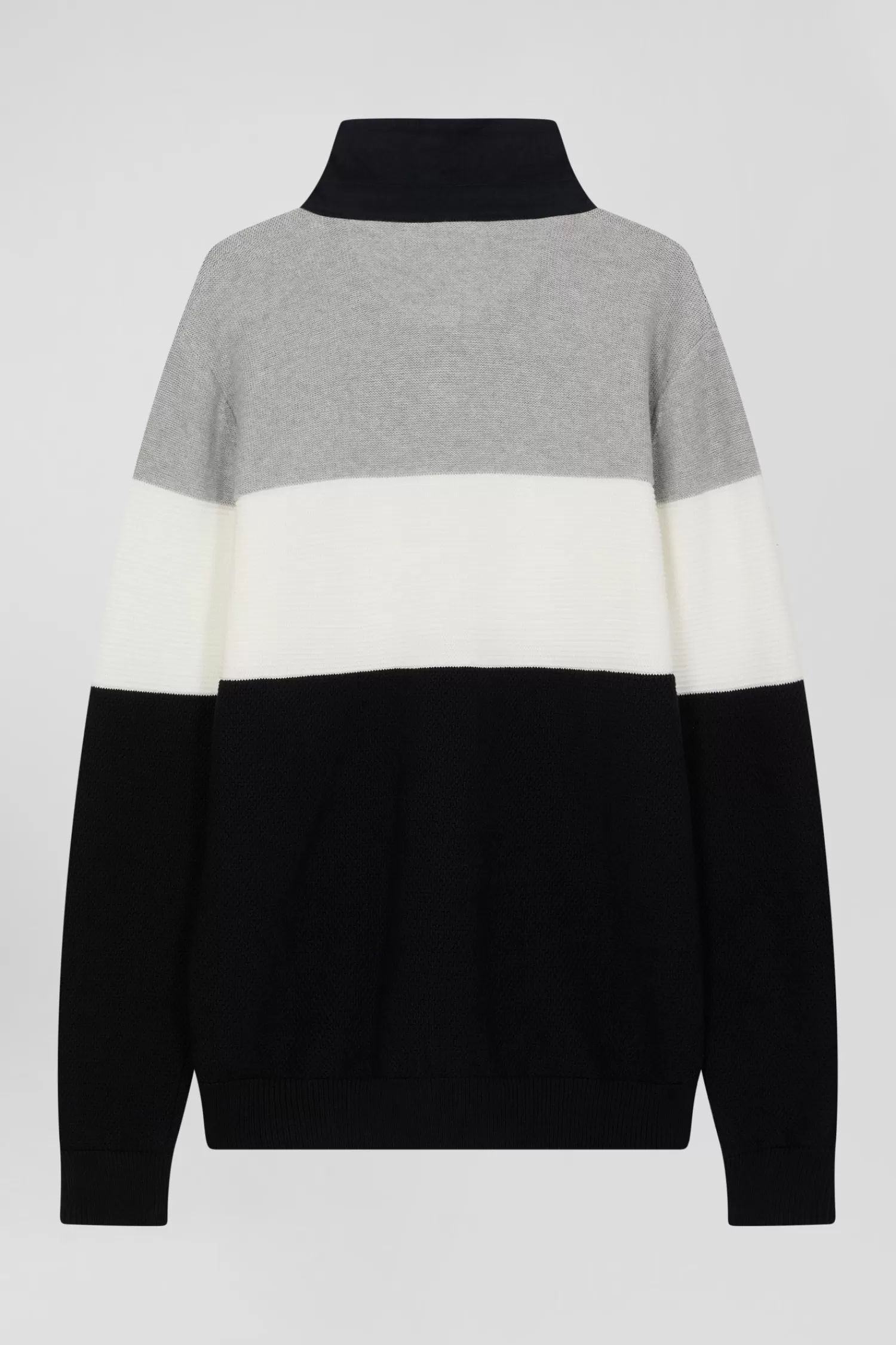 Eden Park Regular grey wool and cotton jumper with knit patterns and rugby shirt collar< Sweaters