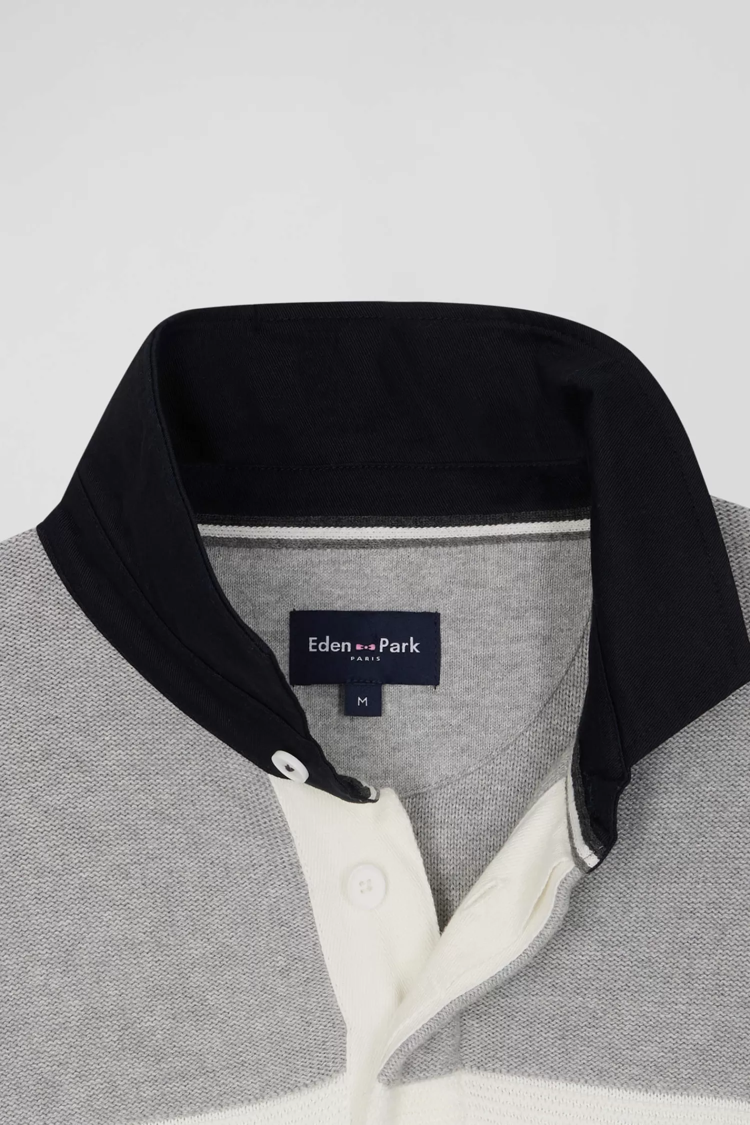 Eden Park Regular grey wool and cotton jumper with knit patterns and rugby shirt collar< Sweaters