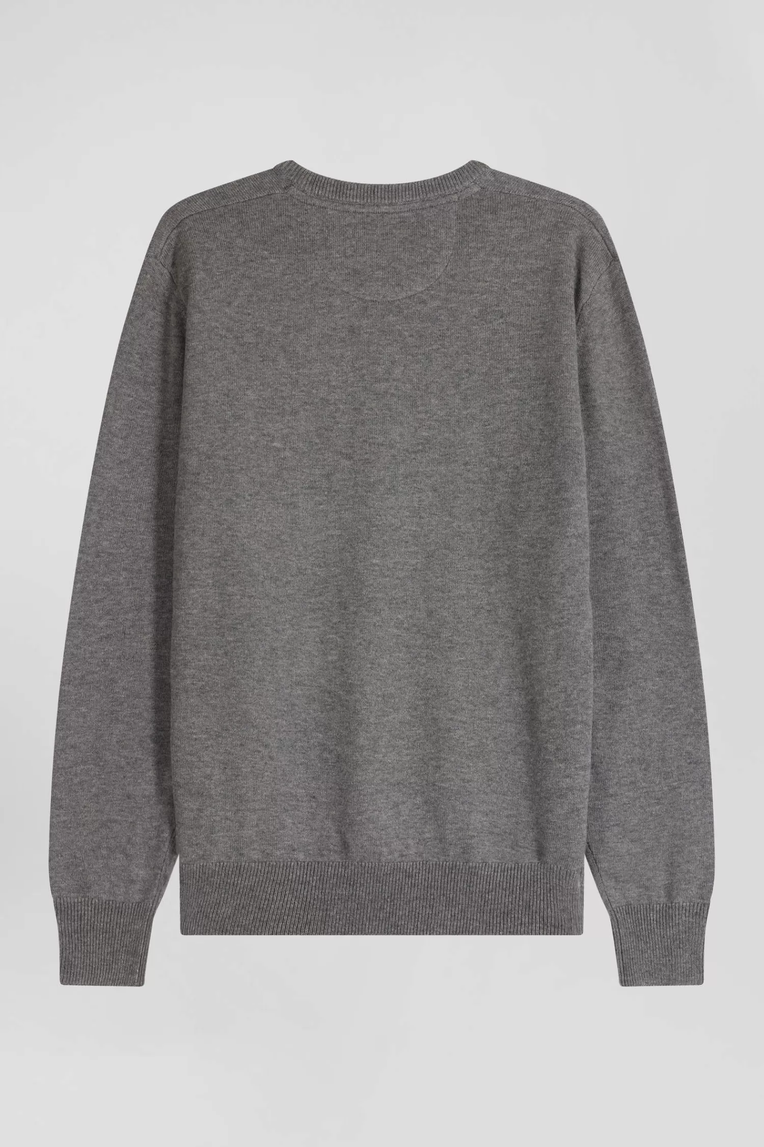 Eden Park Regular grey wool and cotton V-neck jumper with striped details< Sweaters