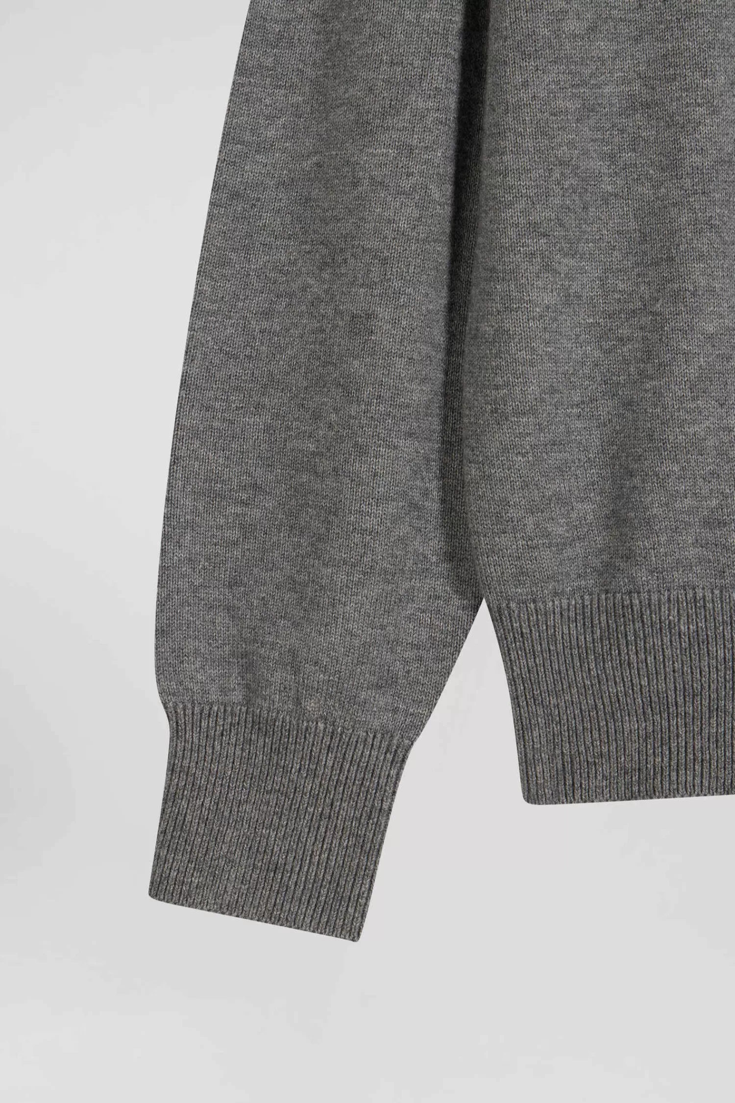 Eden Park Regular grey wool and cotton V-neck jumper with striped details< Sweaters