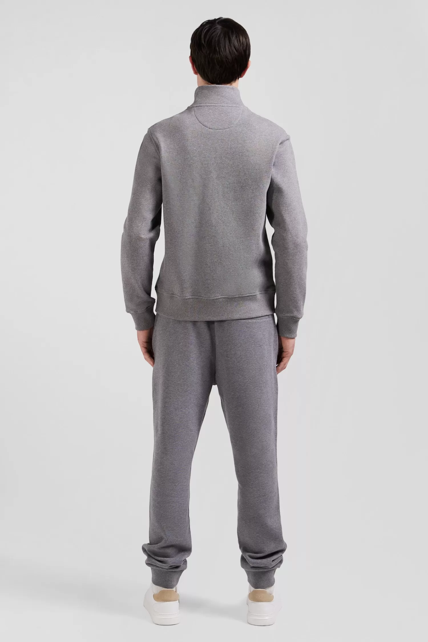 Eden Park Regular grey zipped brushed cotton fleece sweatshirt with high top collar< Sweatshirts