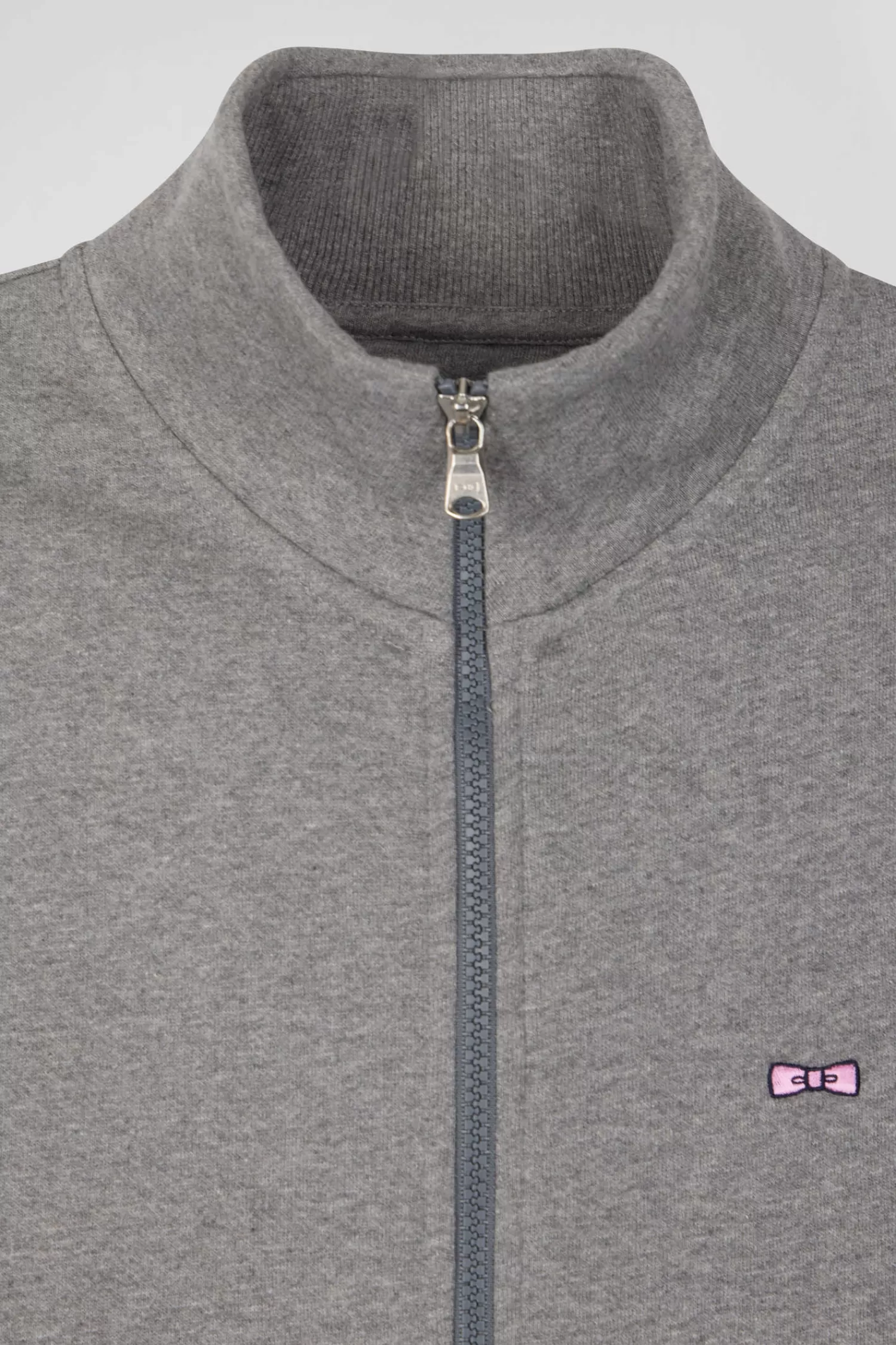 Eden Park Regular grey zipped brushed cotton fleece sweatshirt with high top collar< Sweatshirts