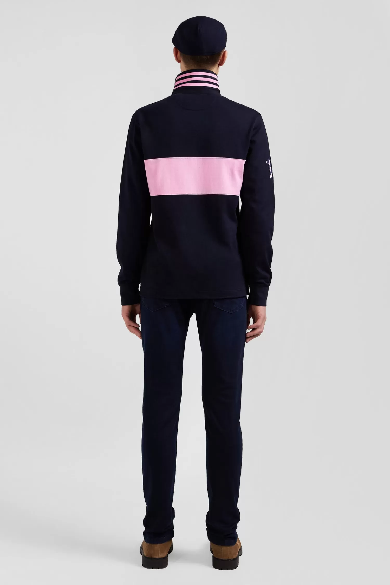 Eden Park Regular long-sleeved cotton rugby shirt with navy and pink stripes< Rugby Shirts
