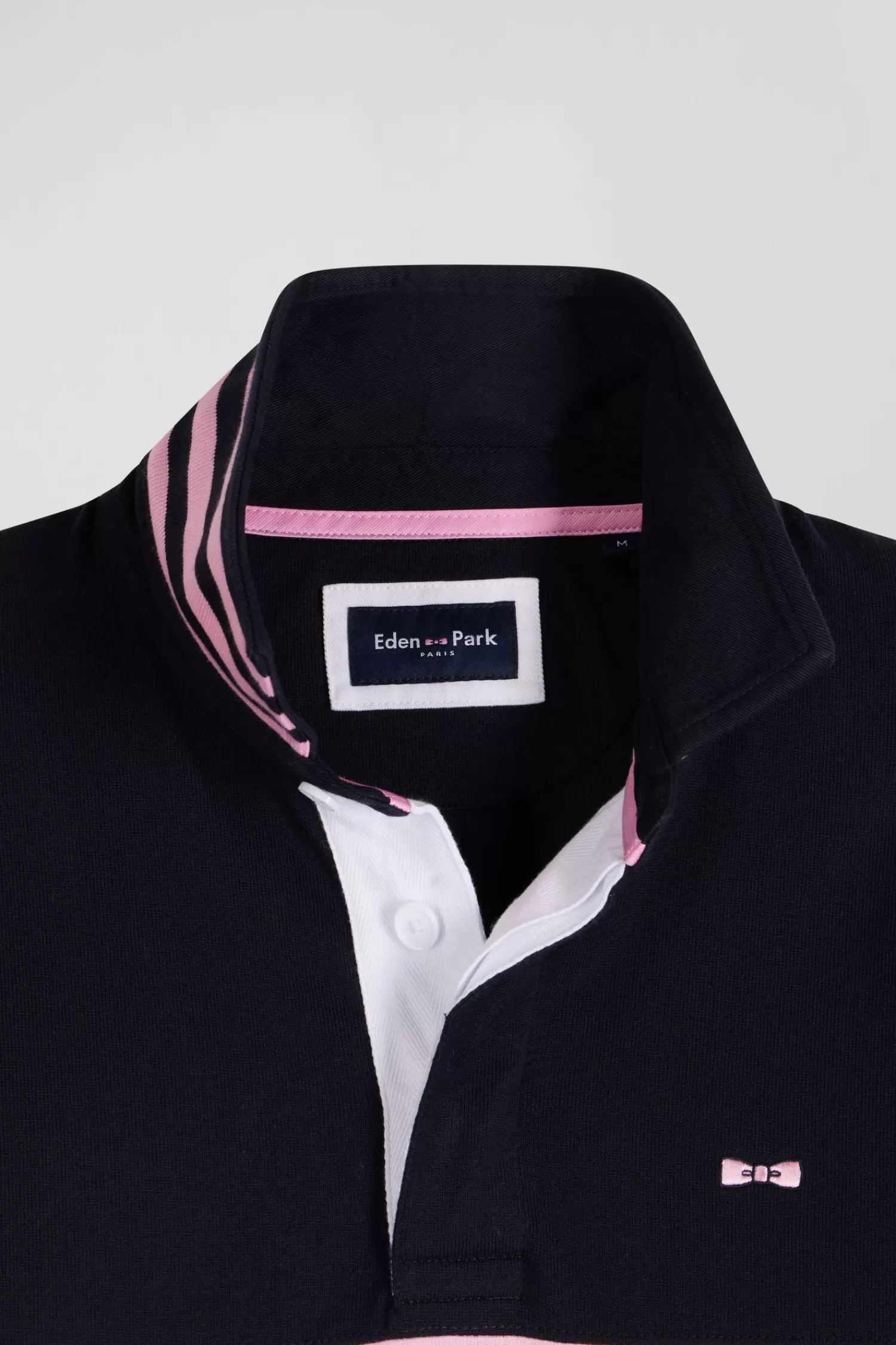 Eden Park Regular long-sleeved cotton rugby shirt with navy and pink stripes< Rugby Shirts