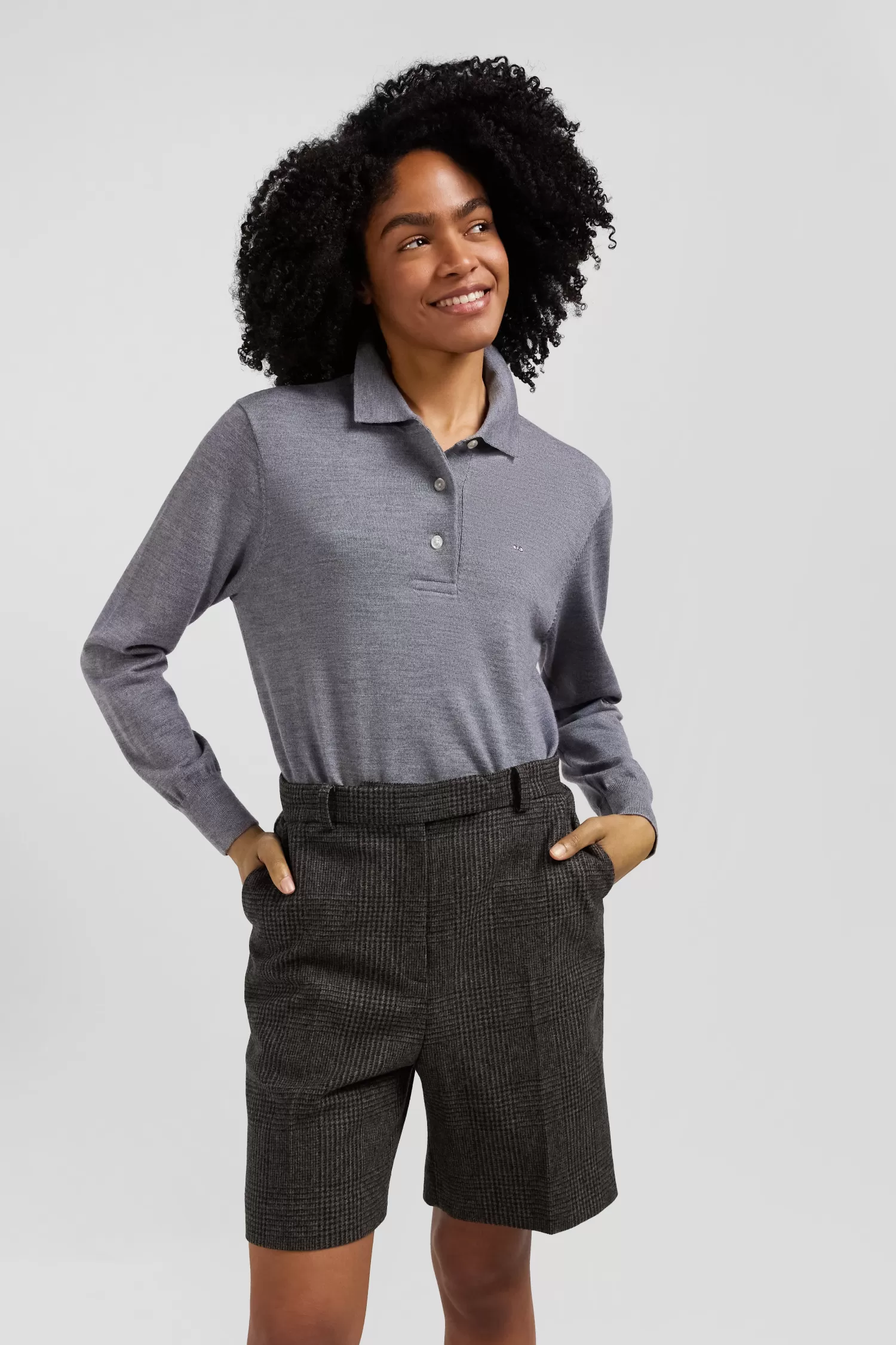 Eden Park Regular mottled grey women's wool jumper with rugby shirt collar<Women Sweaters