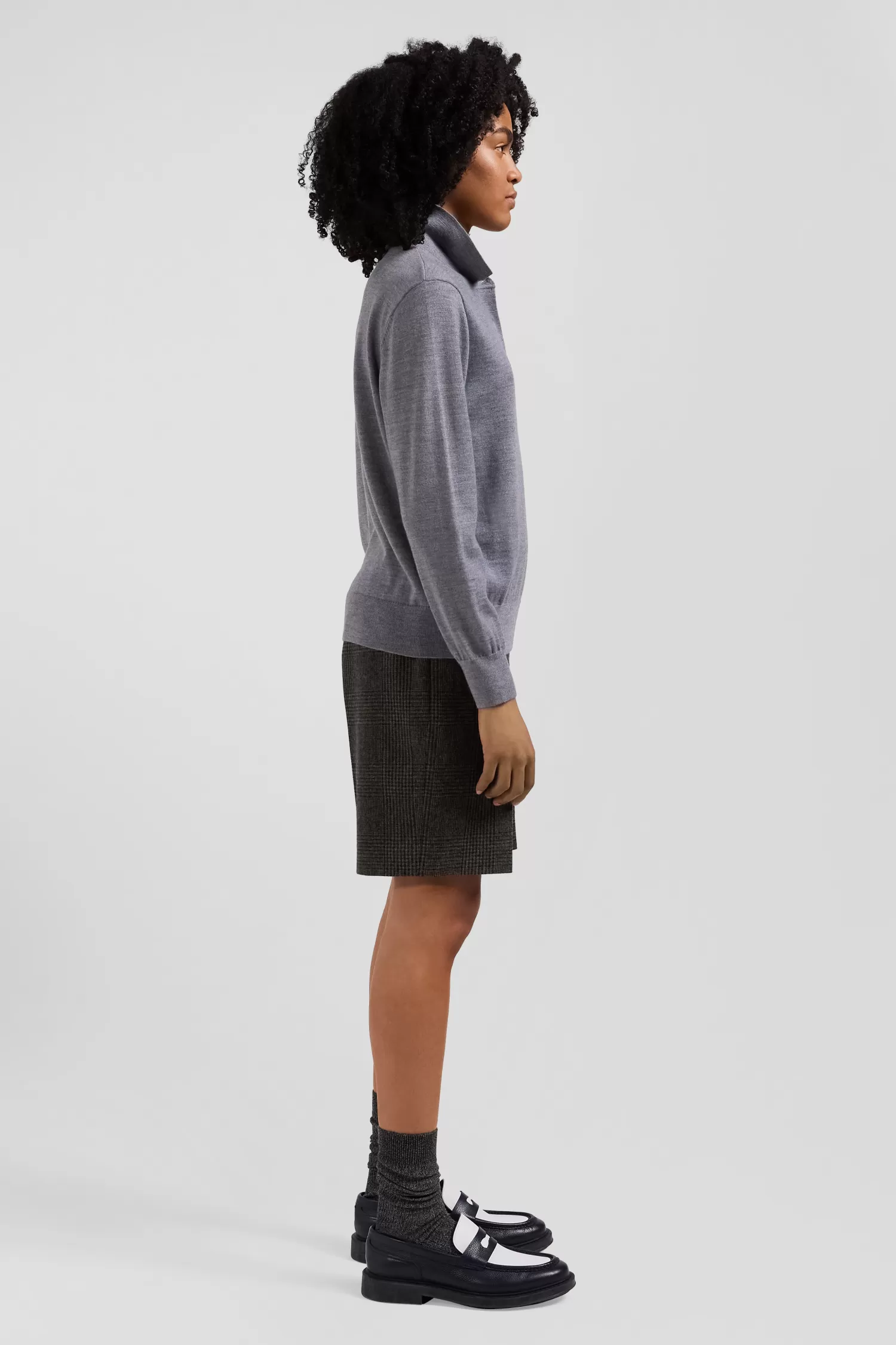 Eden Park Regular mottled grey women's wool jumper with rugby shirt collar<Women Sweaters